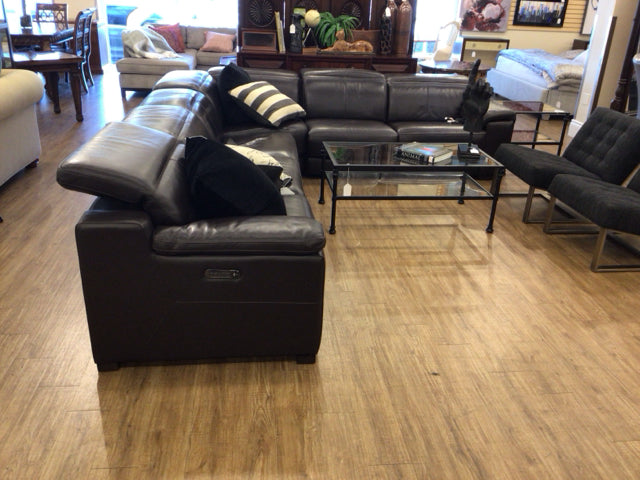 Adams Interiors Custom Brown Leather Power Reclining 6-Piece Sectional Sofa Set - Luxurious Living Room Furniture for Home Theater & Family Gatherings