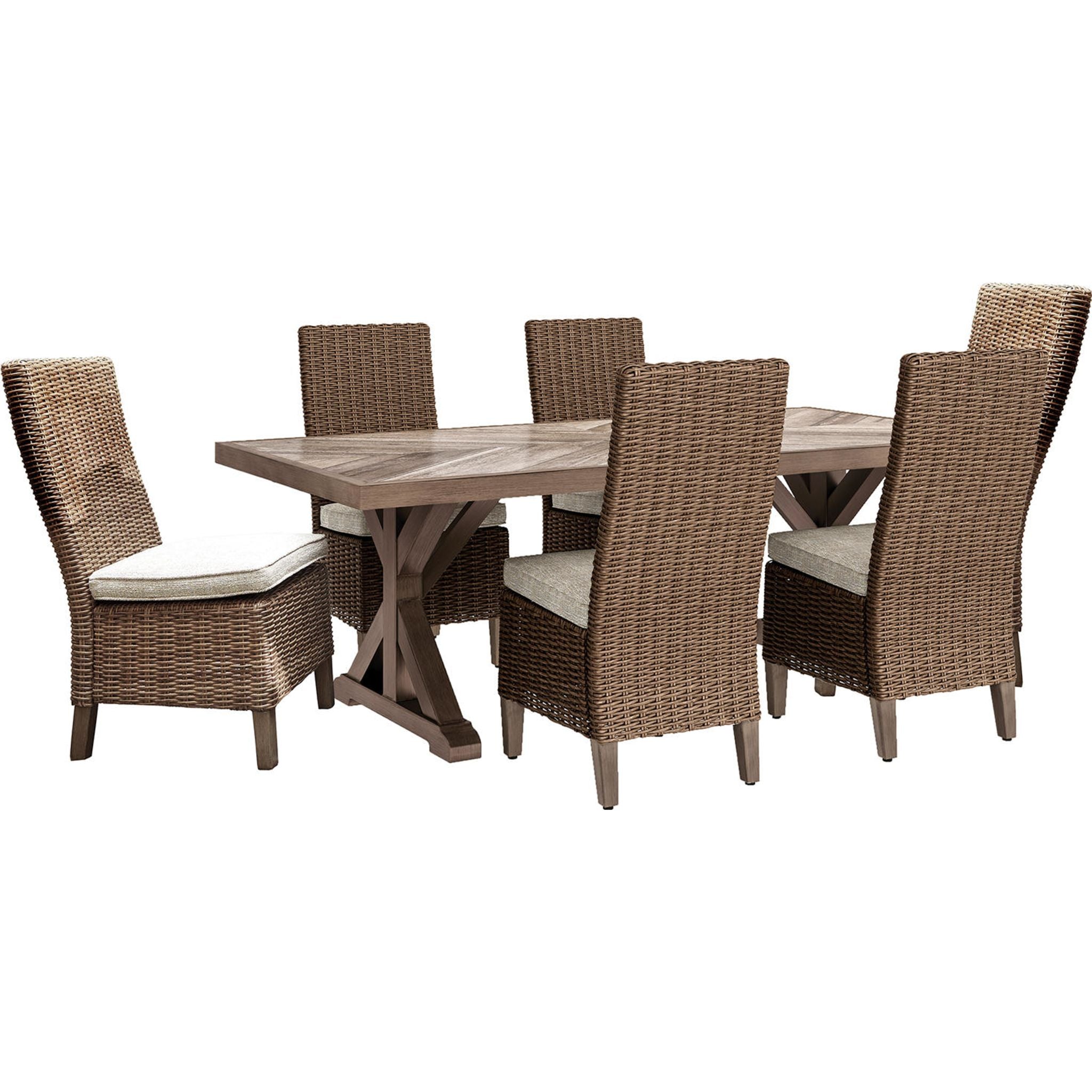 Beachcroft 7-Piece Outdoor Patio Dining Set - Beige Wicker Furniture for Garden, Backyard, Poolside & Outdoor Entertaining