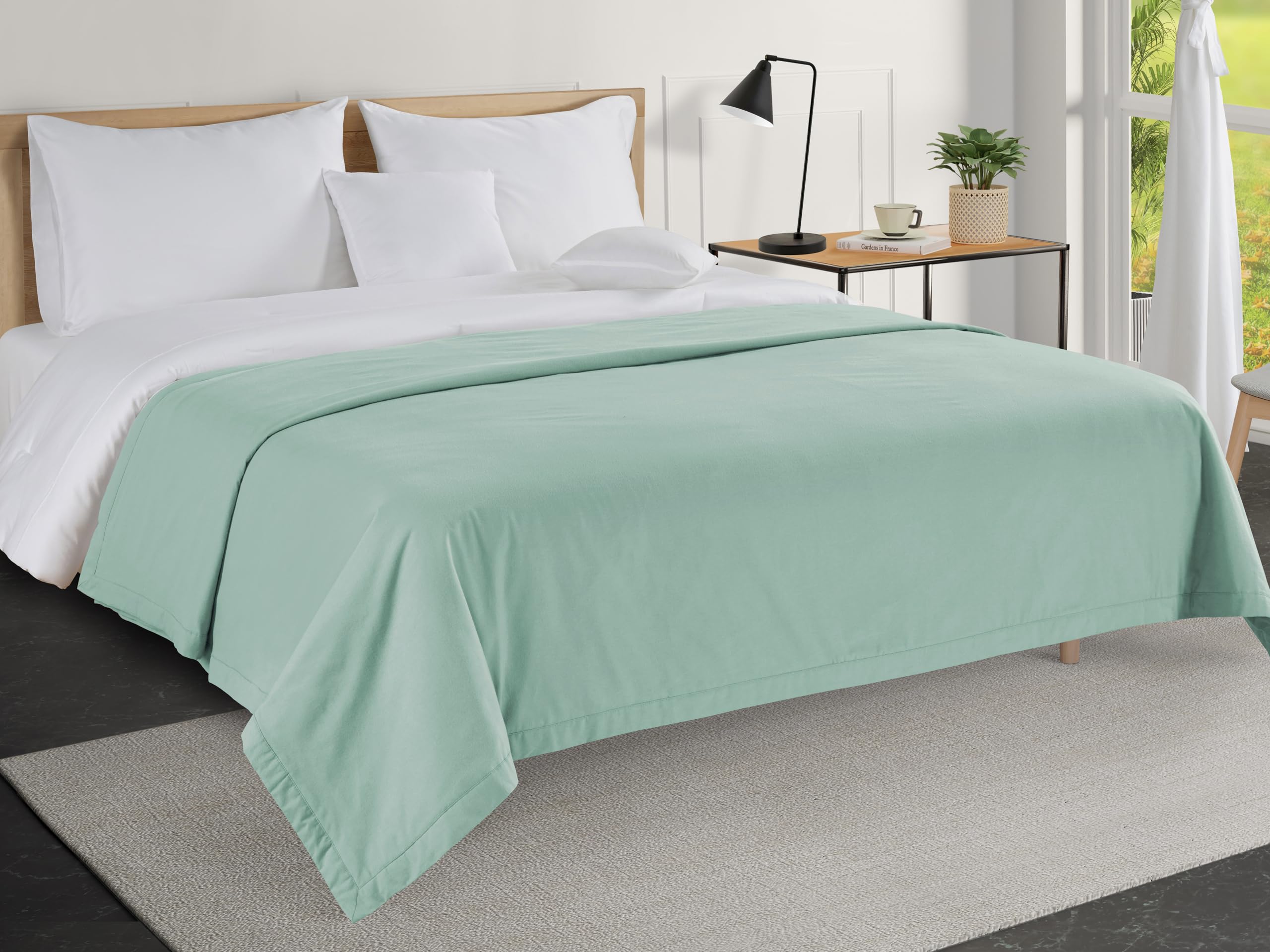100% Cotton Cooling Blanket King Size (104x90 Inch) - Ultra Soft & Lightweight 3-Layer Summer Bed Blanket | Perfect for Hot Sleepers, Air Conditioning Use & Cozy Sofa Throws - Cool Blue
