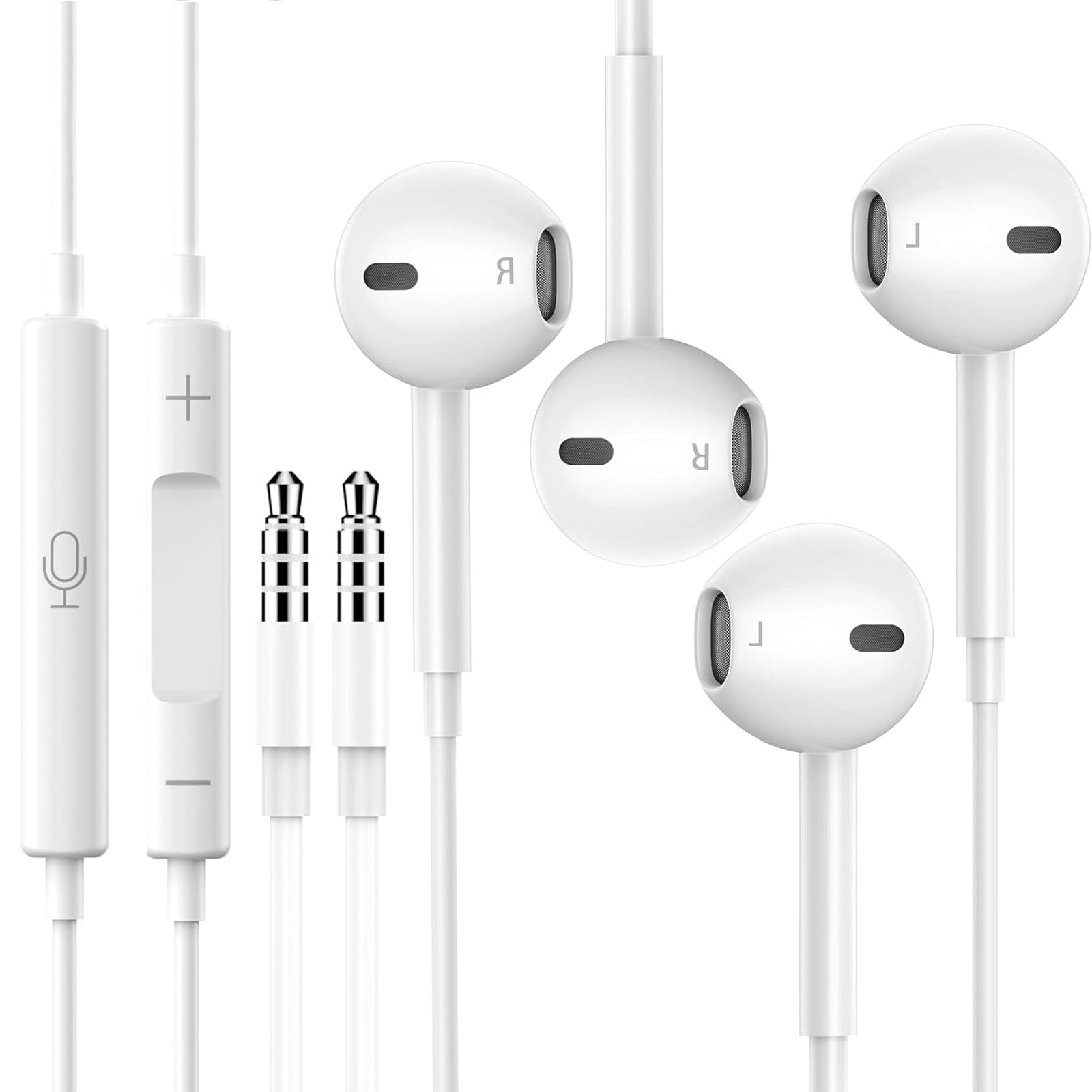 2 Pack Wired Earbuds with Mic & Volume Control - Noise Isolating In-Ear Headphones 3.5mm Jack, Lightweight Comfort for iPhone, iPad, Samsung, Huawei, Android Devices, MP3 Players, Tablets & Laptops - Perfect for Commuting, Workouts & Online Classes