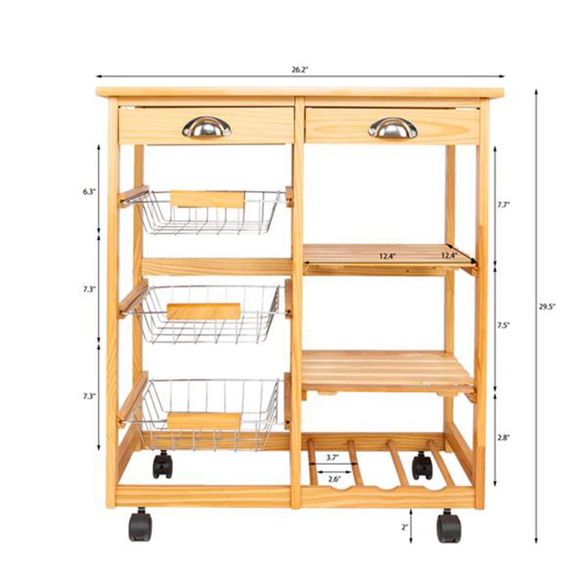 2-Drawer Rolling Kitchen Cart with Removable Storage Rack - Large Capacity Wooden Dining Room Organizer with Wheels, Drawers & Baskets - Perfect for Small Kitchens, Dining Areas & Home Storage Solutions