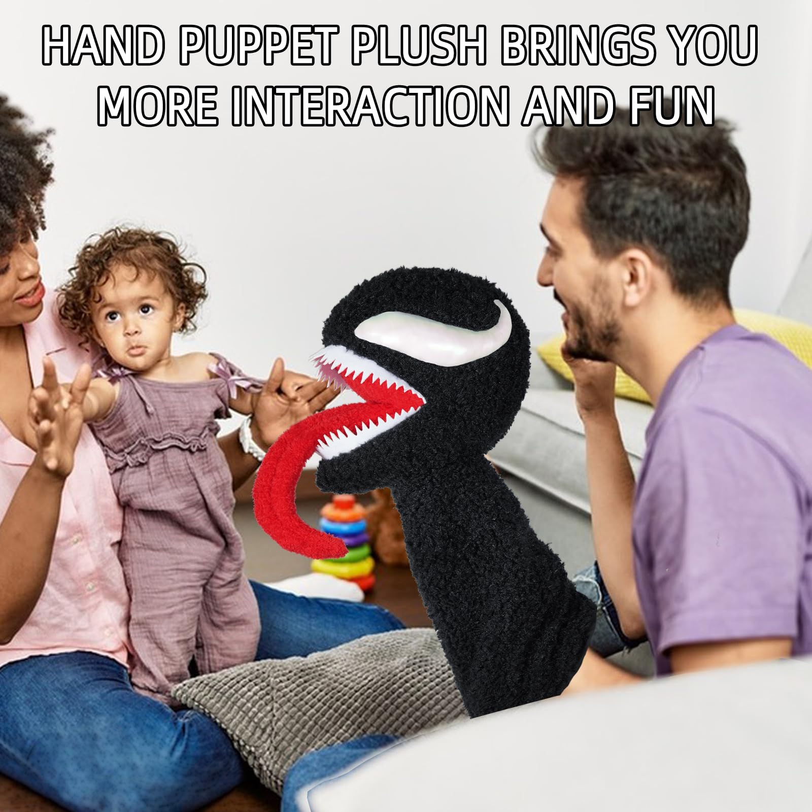 19 Inch Venom Plush Hand Puppet with Movable Mouth - Soft Venom Stuffed Toy for Kids, Marvel Fans & Collectors - Perfect for School Plays, Family Puppet Theater & Superhero Role Play