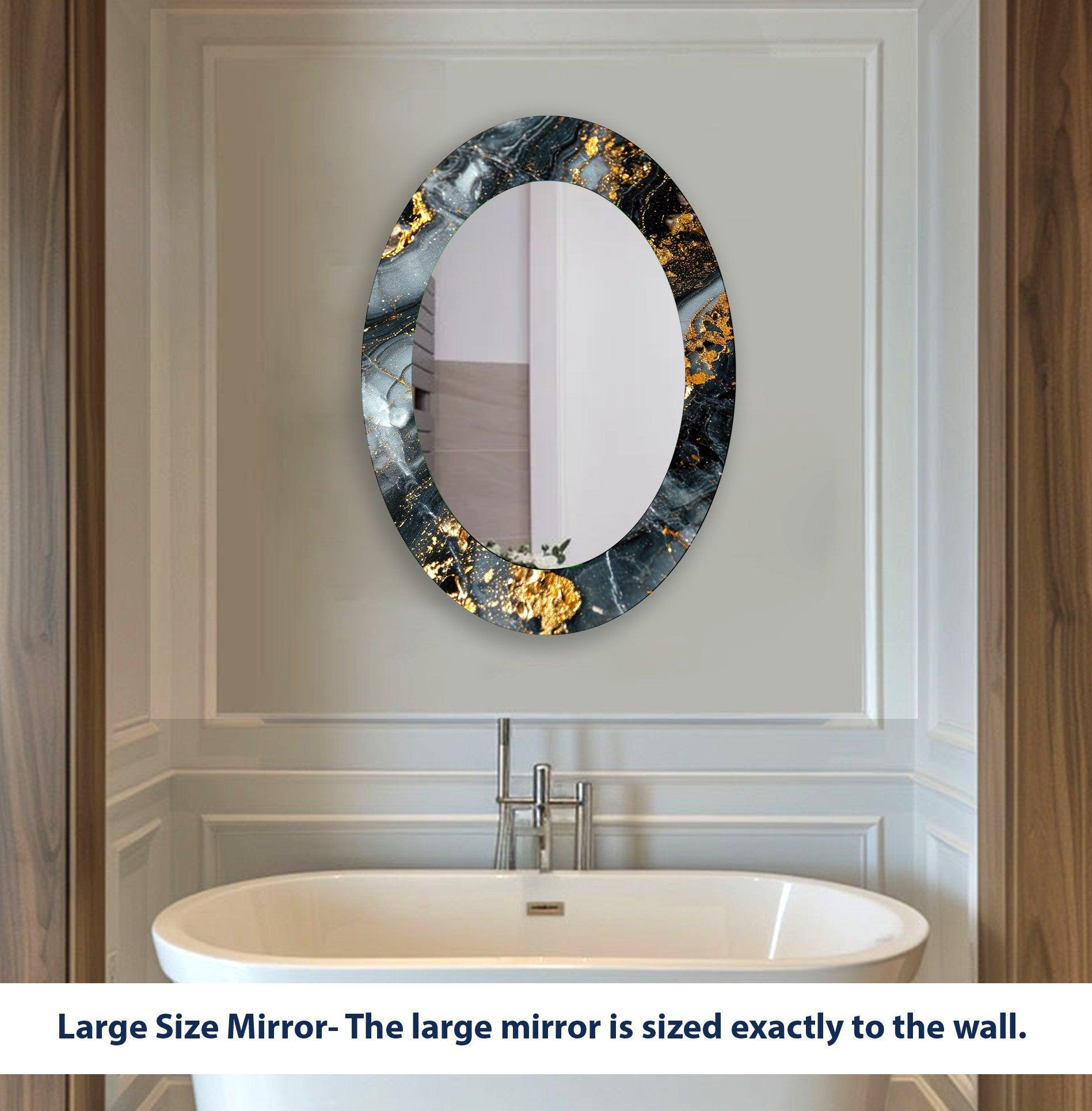 Elegant Black and Gold Abstract Oval Wall Mirror - Modern Home Decor for Living Room, Bedroom, or Entryway