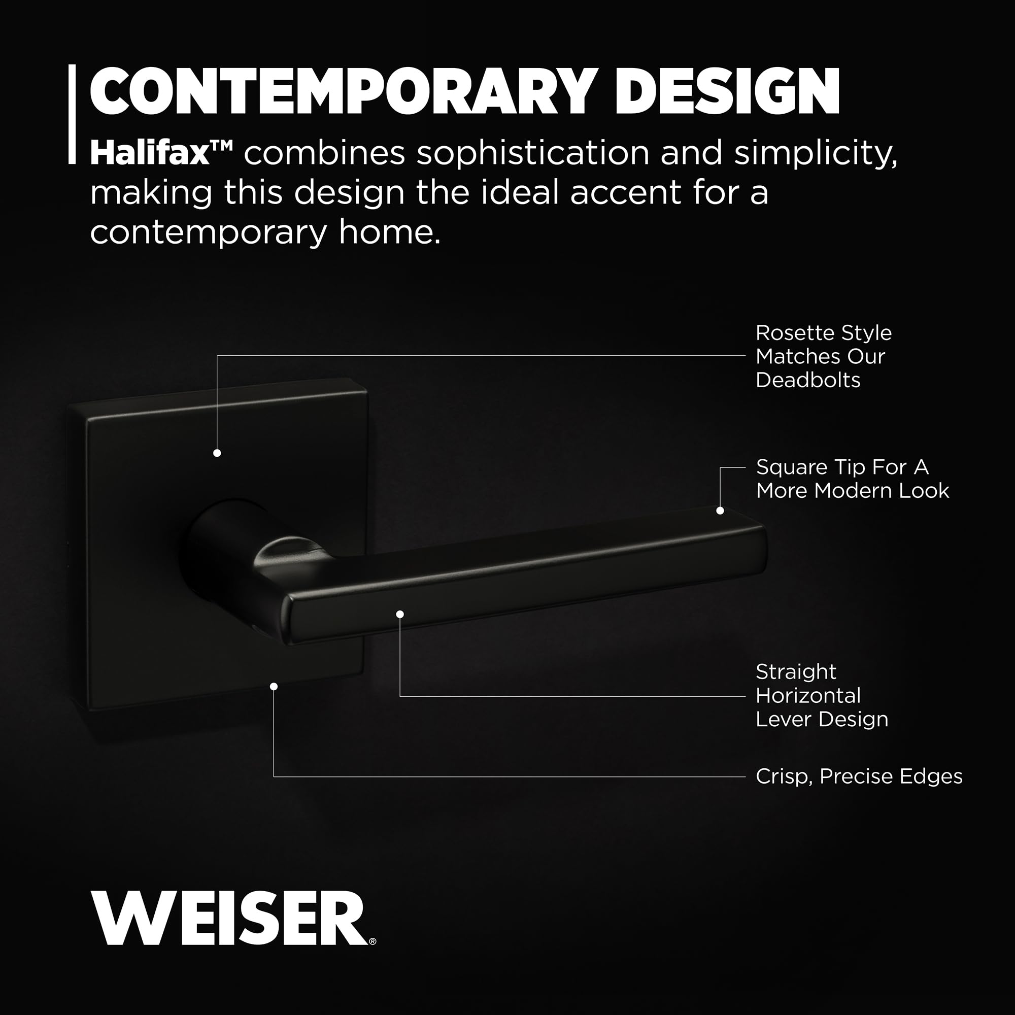 Weiser Halifax Matte Black Reversible Passage Door Handle - Non-Locking Interior Lever for Hall, Closet & Bedroom Doors - Modern Home Décor for Stylish & Functional Spaces