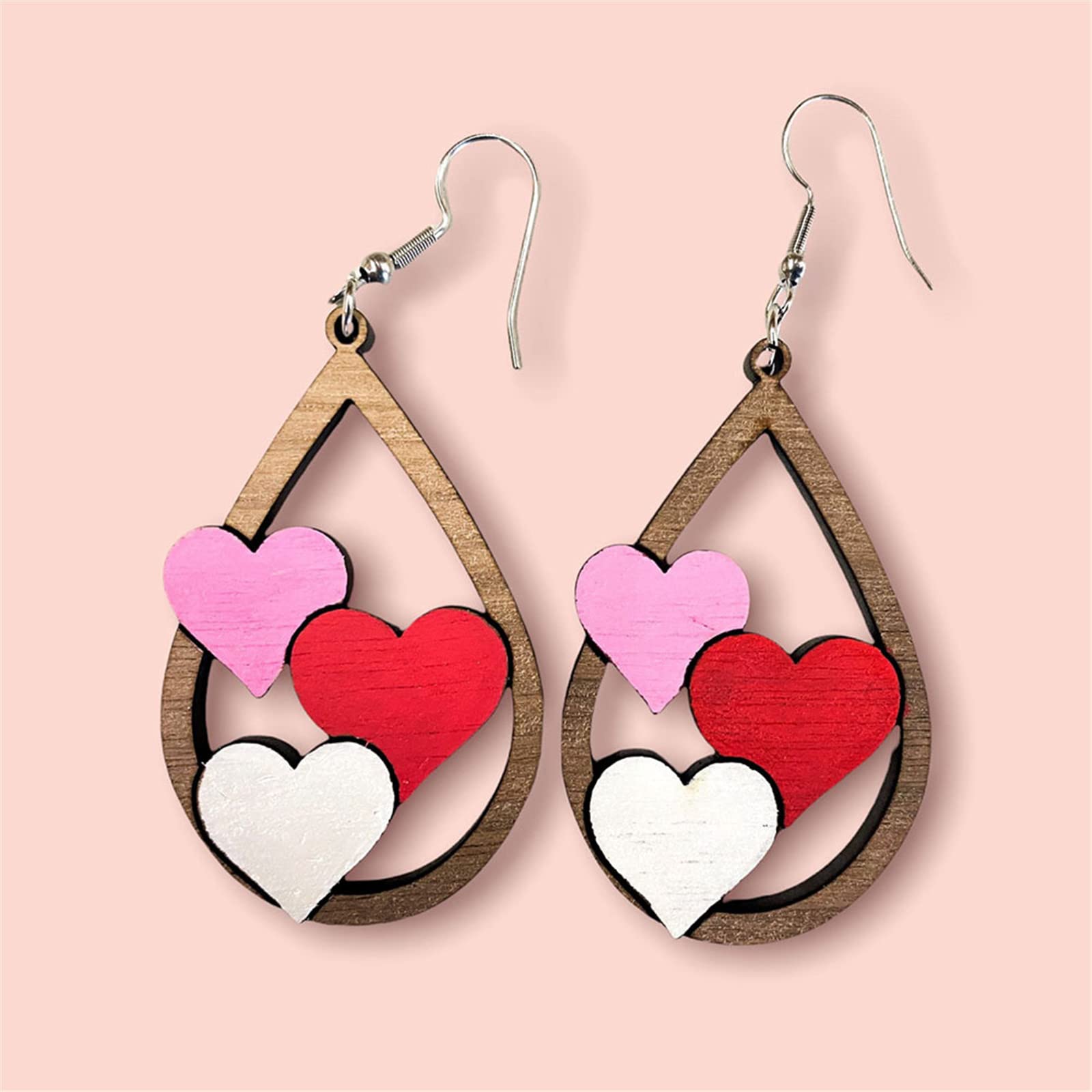 Heart Shaped Wooden Teardrop Dangle Earrings for Women - Valentine's Day Couple Jewelry Gift - Perfect for Date Night, Anniversary & Romantic Occasions