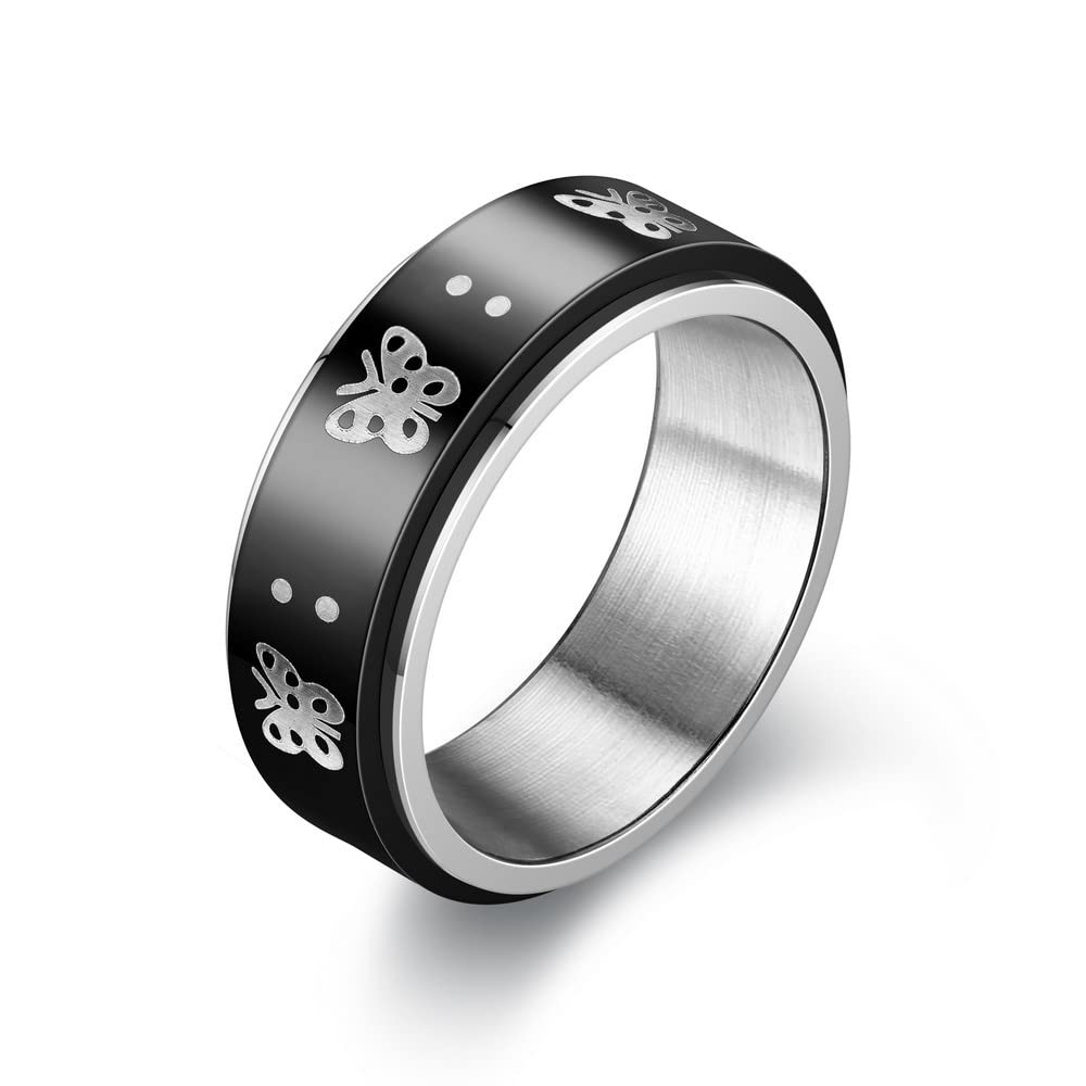 8MM Stainless Steel Cross Fidget Spinner Ring - Bling Jewelry for Women & Men - Stress Relief, Wedding Promise, Pinky Rings - Perfect for Anxiety Relief, Focus Aid, and Gift Giving