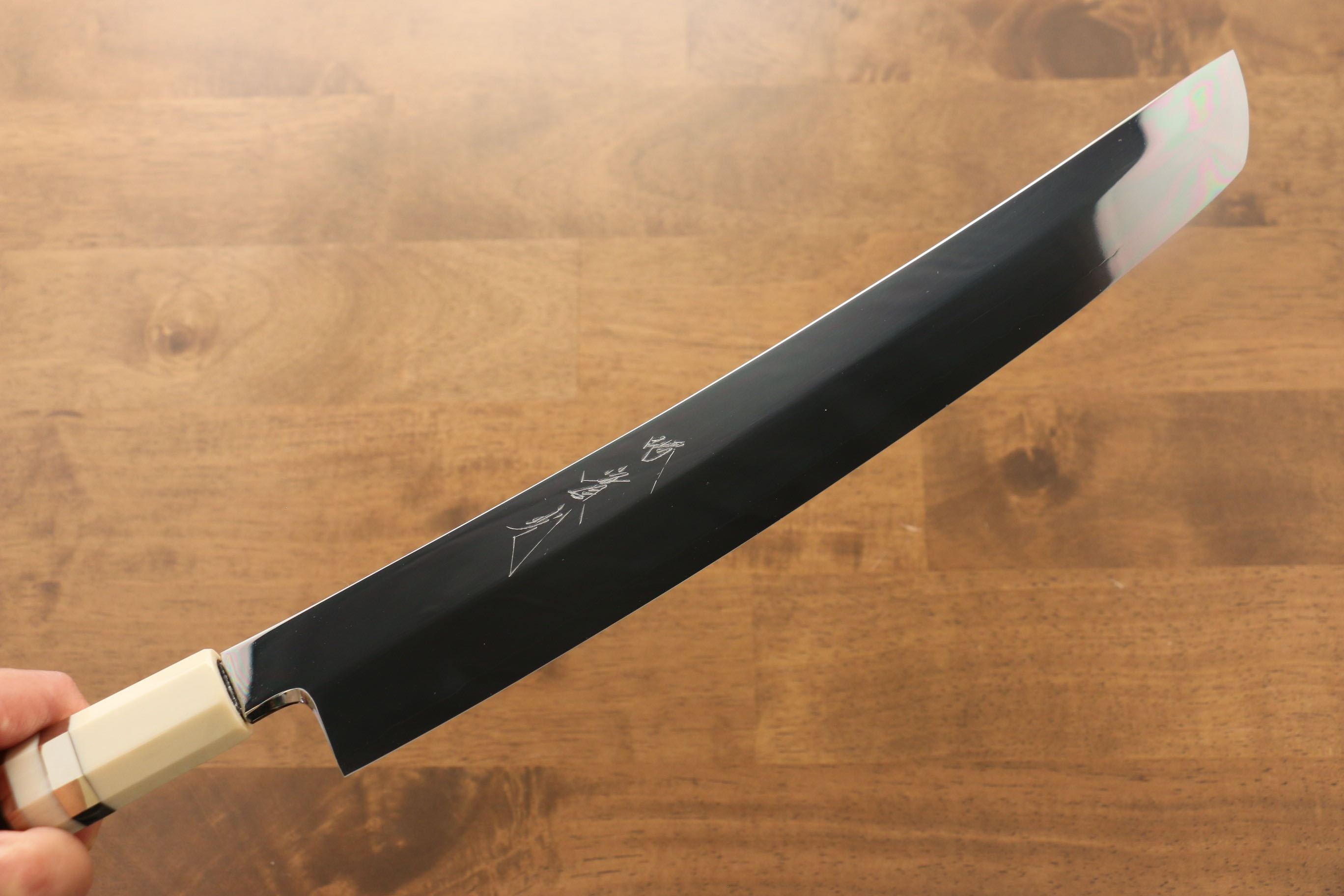 Premium Jikko Silver Steel No.3 Sakimaru Yanagiba 300mm Japanese Sushi Knife - Ebony Wood Handle with Decorative Ring - Perfect for Sushi Chefs & Professional Kitchen Use