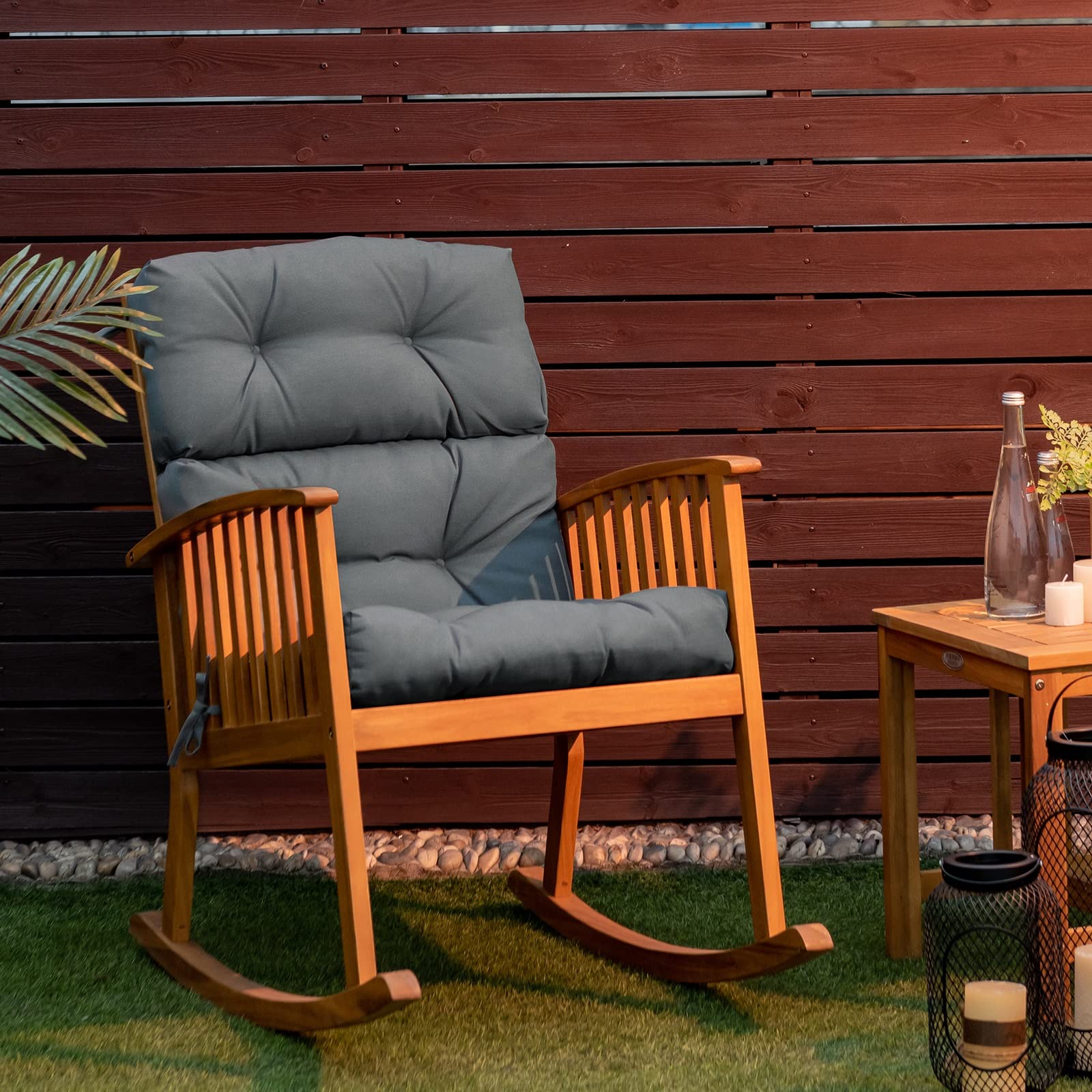 **Tangkula High Back Patio Chair Cushion Set of 2 – Tufted Non-Slip Outdoor Seat Cushions with Ties for Rocker, Glider & Wicker Furniture – Water-Resistant Grey Cushions for Indoor & Outdoor Use (Perfect for Porch, Deck, Garden & Poolside Relaxation)**