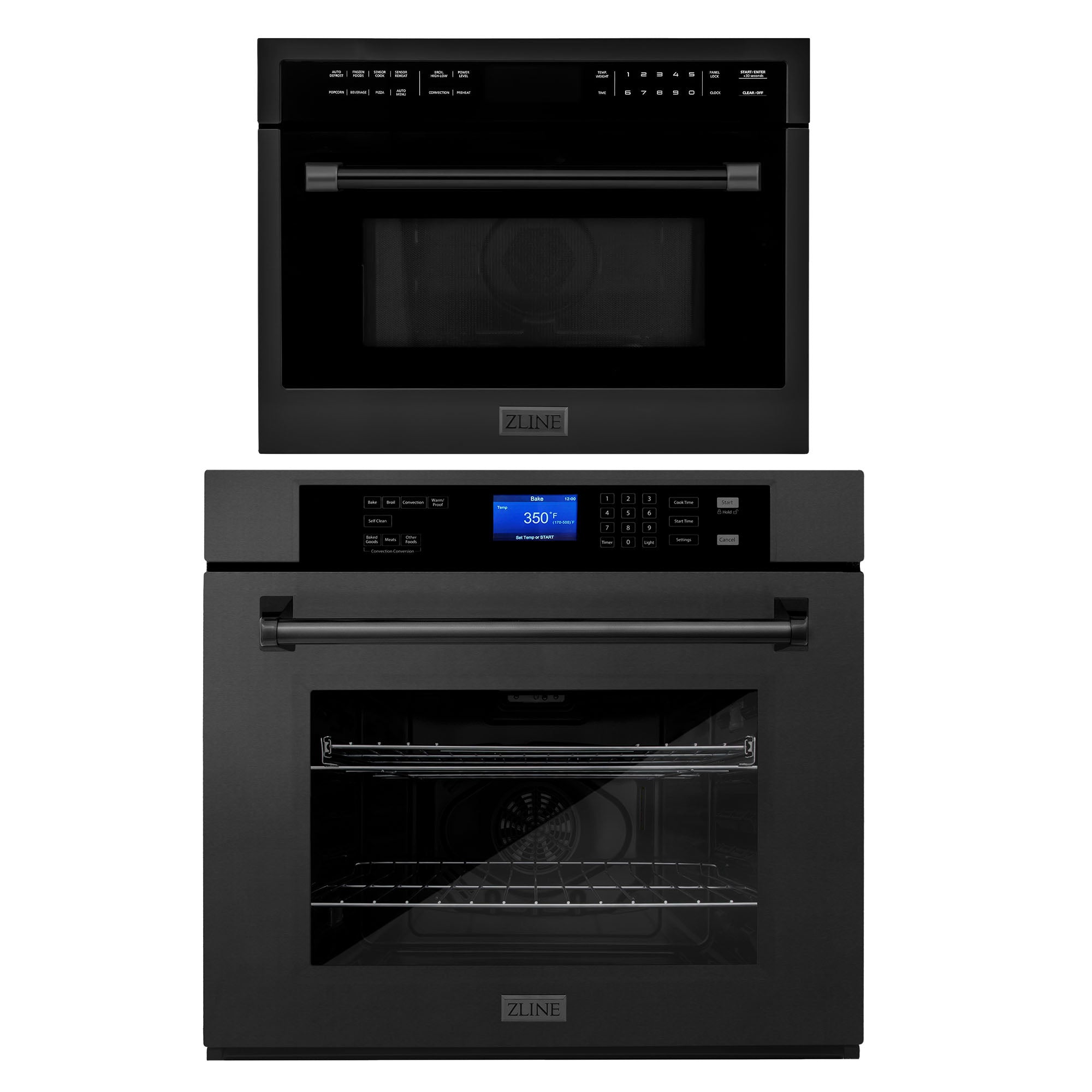 ZLINE Black Stainless Steel 24-Inch Built-In Convection Microwave Oven & 30-Inch Single Wall Oven with Self-Clean (2KP MW24 AWS30BS) - Perfect for Modern Kitchens, Baking, and Efficient Cooking