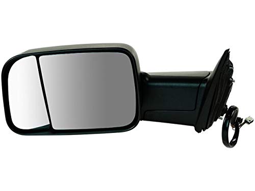 Black Textured Left Driver Side Power Mirror with Heated Glass, Puddle Light, Turn Signal & Temp Sensor - Manual Folding & Flip Up Design - Compatible with 2013-2018 Ram 1500 Trucks - Perfect for Towing, Winter Driving & Night Visibility