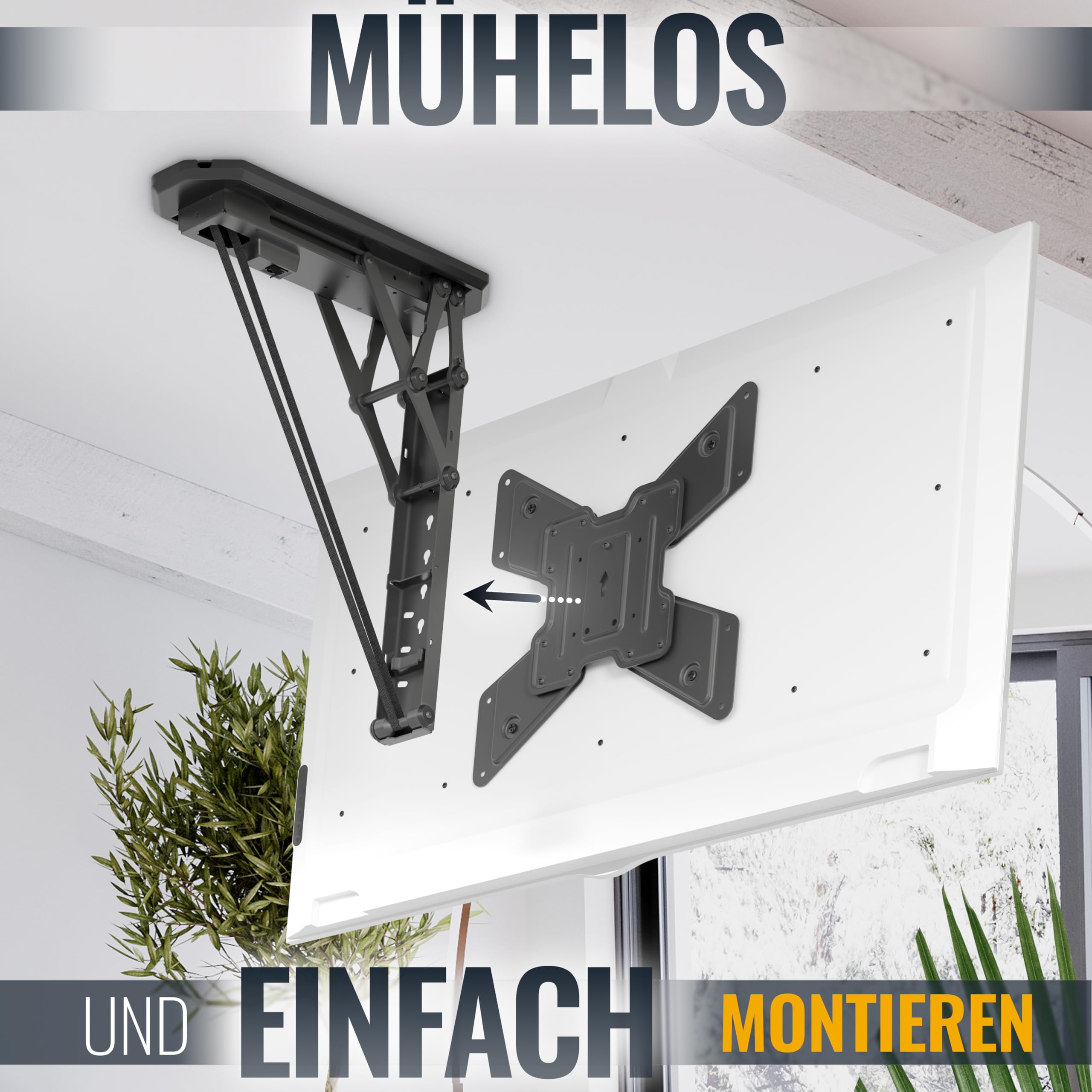 RICOO SE0544 Electric TV Ceiling Mount for 23-55 Inch TVs - Foldable Lift System Supports Up to 30kg & VESA 400x400mm - Perfect for Living Rooms, Bedrooms & Home Theaters
