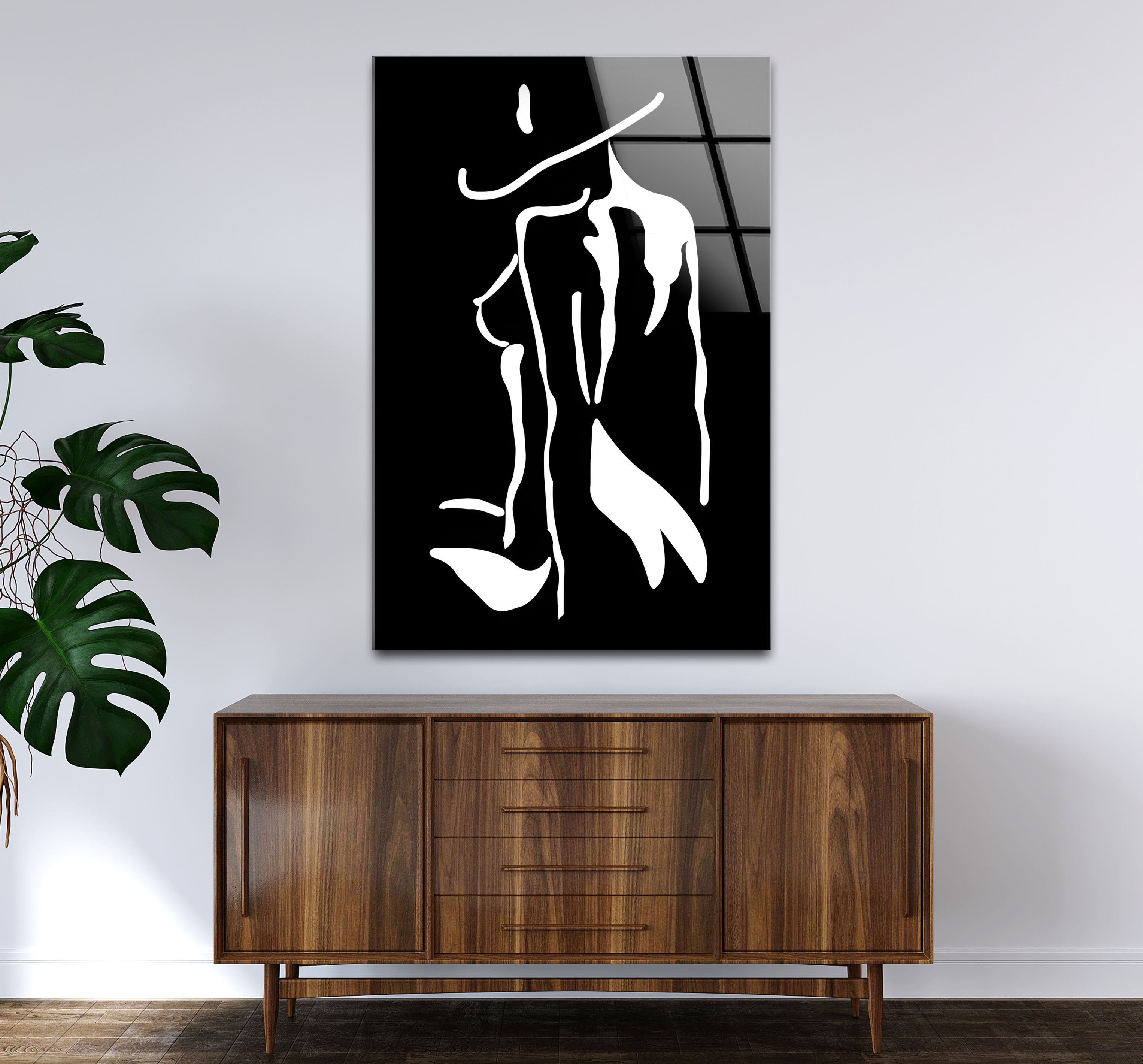 Black and White Erotic Art Glass Wall Decor - Modern Abstract Home & Office Decoration for Living Room, Bedroom, or Gallery Display
