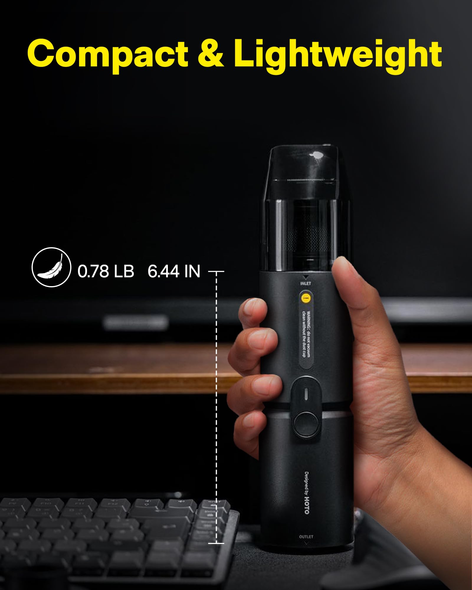 HOTO Cordless Handheld Vacuum Cleaner - 15000Pa Powerful Suction, 4-in-1 Portable Electric Air Duster for Computer, Keyboard, Car & Home Use | Compact Dust Buster & Air Blower for Office Desk, Electronics & Small Spaces Cleaning