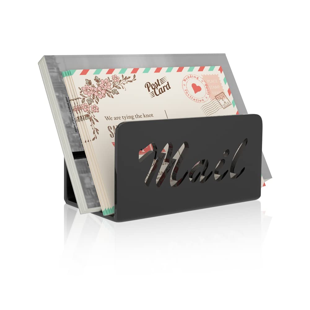Black Mail Organizer & Letter Holder - Desktop Mail Sorter for Home, Office & Kitchen Counter | Perfect for Bills, Documents & Office Supplies Organization