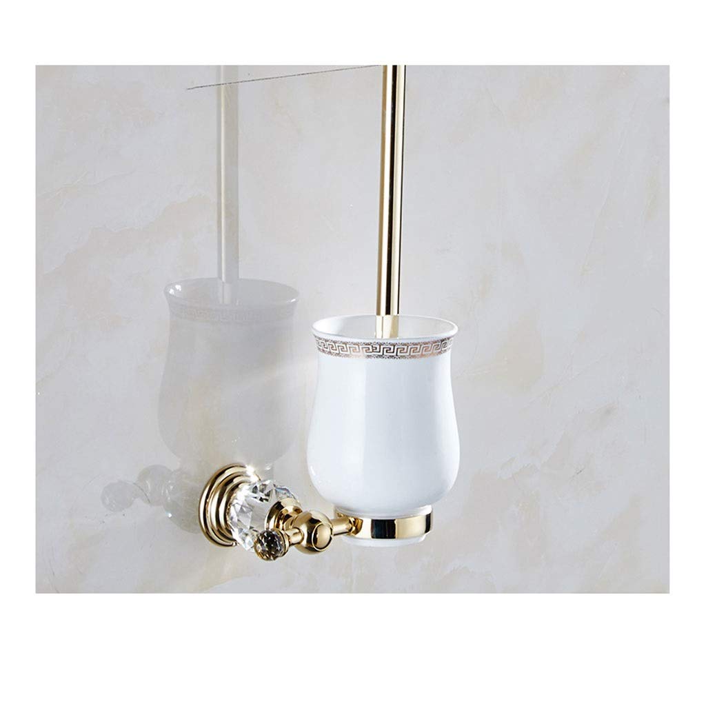 Heavy Duty Wall Mounted Toilet Brush Set with Ceramic Base - Gold for Bathroom Cleaning