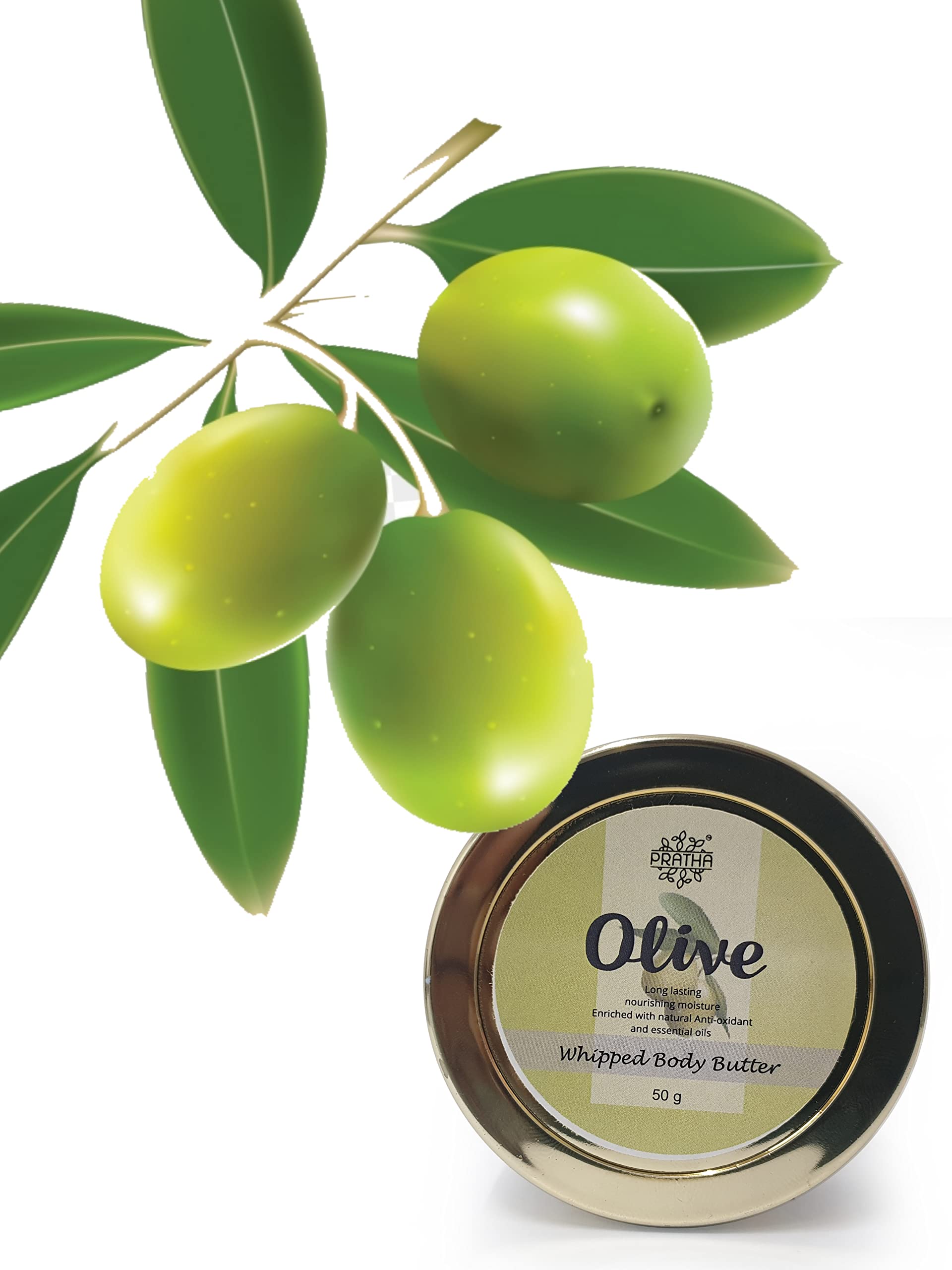 Pratha Naturals Olive Body Butter Whipped Cream 100Gm - Ultra Nourishing & Hydrating Skin Care with Olive Oil - Rich Creamy Body Butter for Women - Perfect for Dry Skin, Daily Moisturizing & Spa Treatments