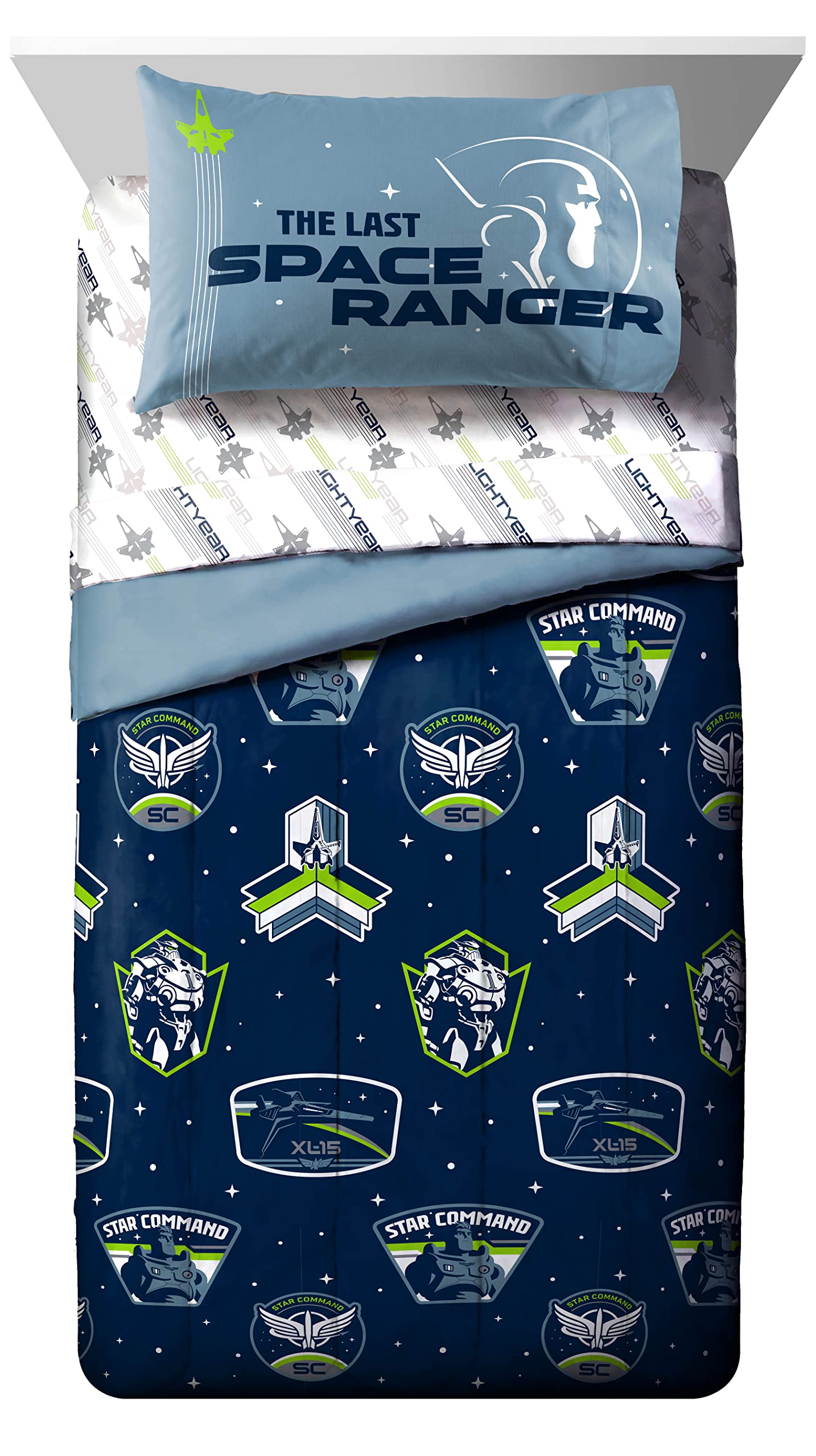 Disney Pixar Lightyear Space Command Twin Bed Set - 5-Piece Comforter & Sheet Set with Buzz Design - Super Soft Fade-Resistant Microfiber Bedding for Kids (Official Licensed Product) - Perfect for Themed Bedrooms, Sleepovers & Space Adventure Decor