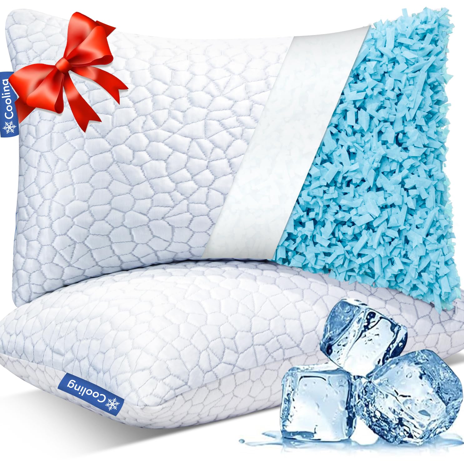 QUTOOL 2-Pack King Size Cooling Gel Memory Foam Pillows - Adjustable Shredded Foam Pillow Set for Side & Back Sleepers | Perfect for Hot Sleepers & Night Sweat Relief | Bedroom, Guest Room & Travel Use