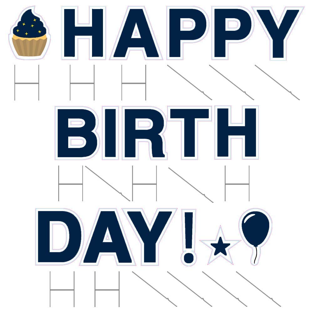 Happy Birthday Yard Signs with Stakes - 18in Tall Letters, Bonus Star Cupcake Balloon Decor - Weatherproof Outdoor Party Signs with Steel Stakes (Navy Blue) - Perfect for Birthday Lawn Decorations & Outdoor Celebrations
