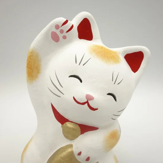 Nagahama Doll Japanese Maneki Neko (Beckoning Cat) White Lucky Cat Figurine - Traditional Japanese Fortune Charm for Home, Office & Gift Giving