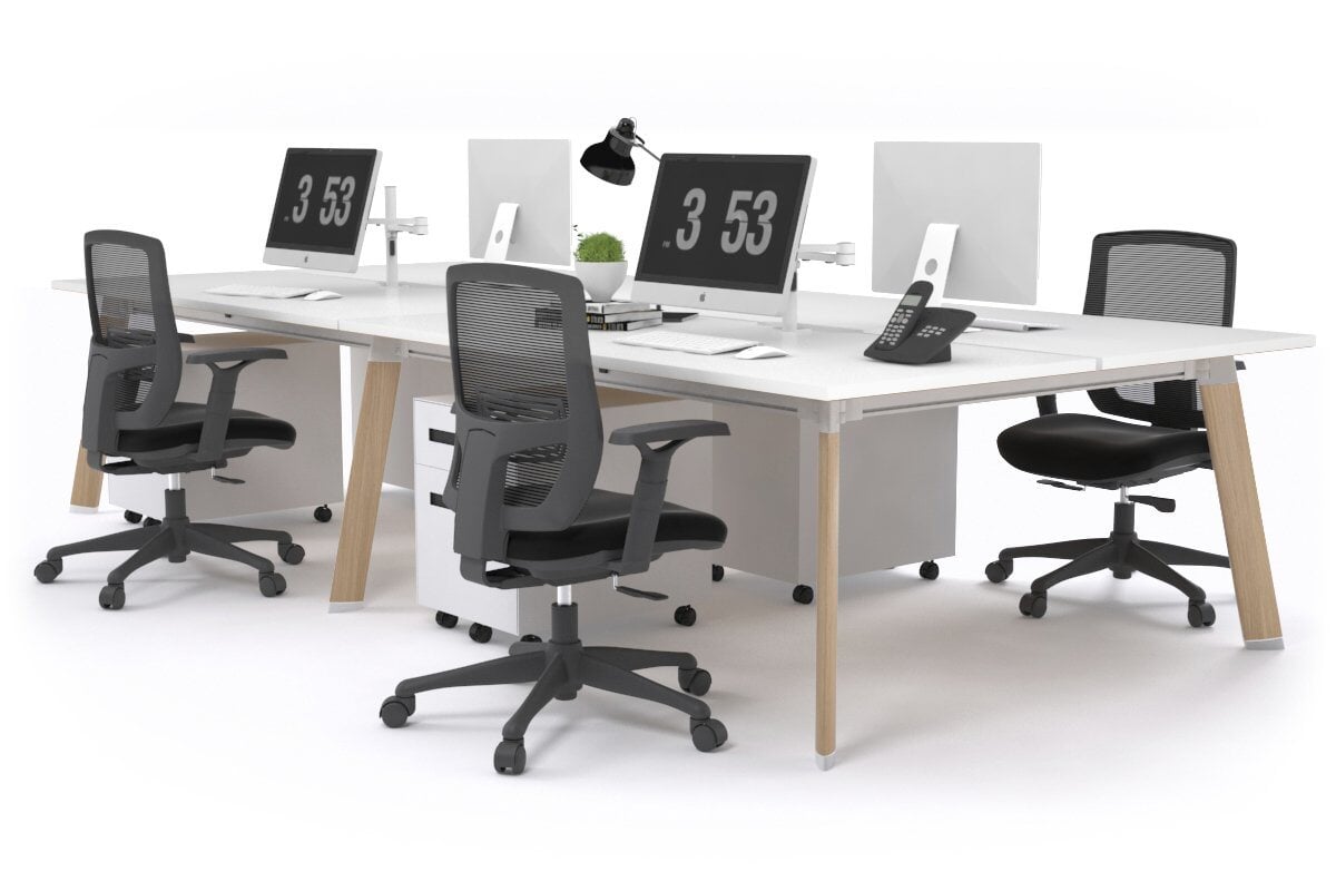 4-Person Workstation with Wood Imprint Frame - 1800L x 800W with Cable Management for Office & Home Workspace