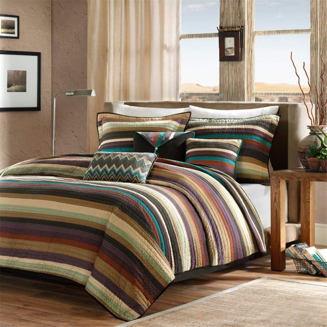 Southwest Turquoise Native American Style 6-Piece Bedding Set - Full/Queen Quilt, Shams & Decorative Pillows | Southwestern Home Decor for Bedroom & Guest Room
