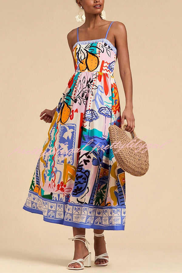 Stylish Printed Sling Back Pleated Midi Dress for Women | Summer Vacation & Holiday Party Outfit | Perfect for Beach Getaways, Cocktail Events & Special Occasions