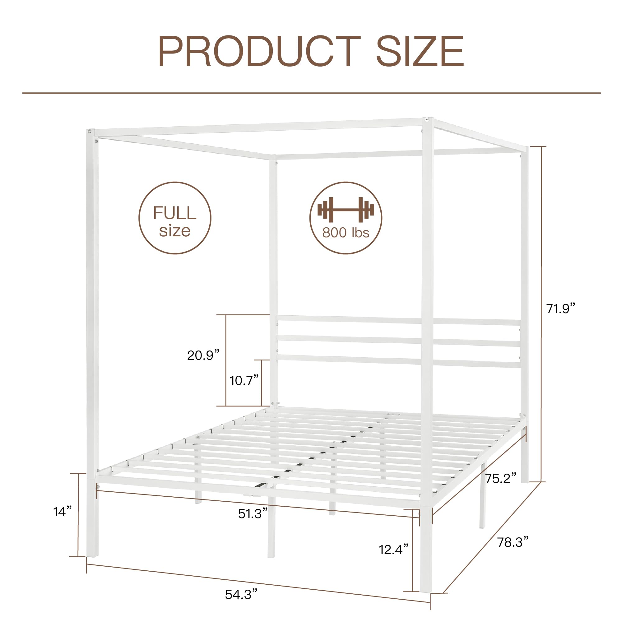 Full Size Metal Canopy Bed Frame with Storage - White for Modern Bedrooms
