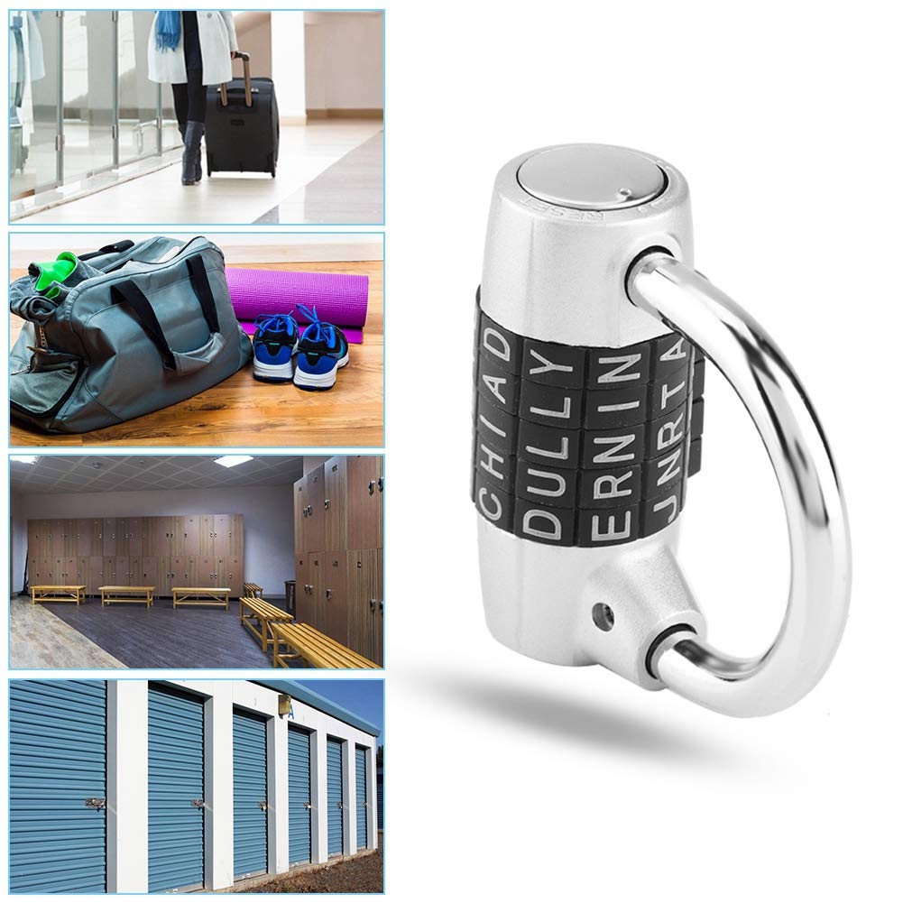5-Dial Combination Padlock - Secure Travel Suitcase Lock for Gym, Locker & Luggage - Durable Silver Password Security Lock for Backpacks, Storage & Outdoor Use