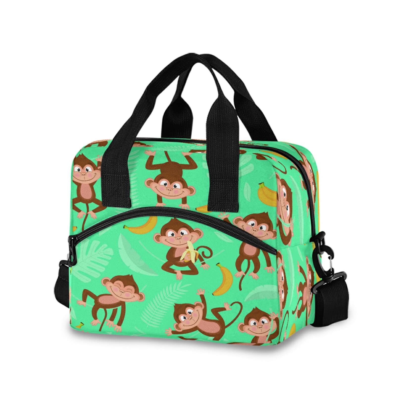 Eco-Friendly Reusable Monkey Banana Leaves Insulated Lunch Bag - Thermal Cooler Tote with Adjustable Shoulder Strap for Office, School, Picnic & Outdoor Activities | Perfect for Work Lunches, Kids Meals & Travel Food Storage