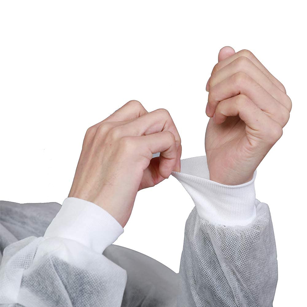 Greenour Disposable Lab Coats with Pockets - Case of 50 White Lab Coats for Adults (Sizes Small to XX-Large) - Knitted Collar & Cuffs - Ideal for Medical, Laboratory, and Cleanroom Use