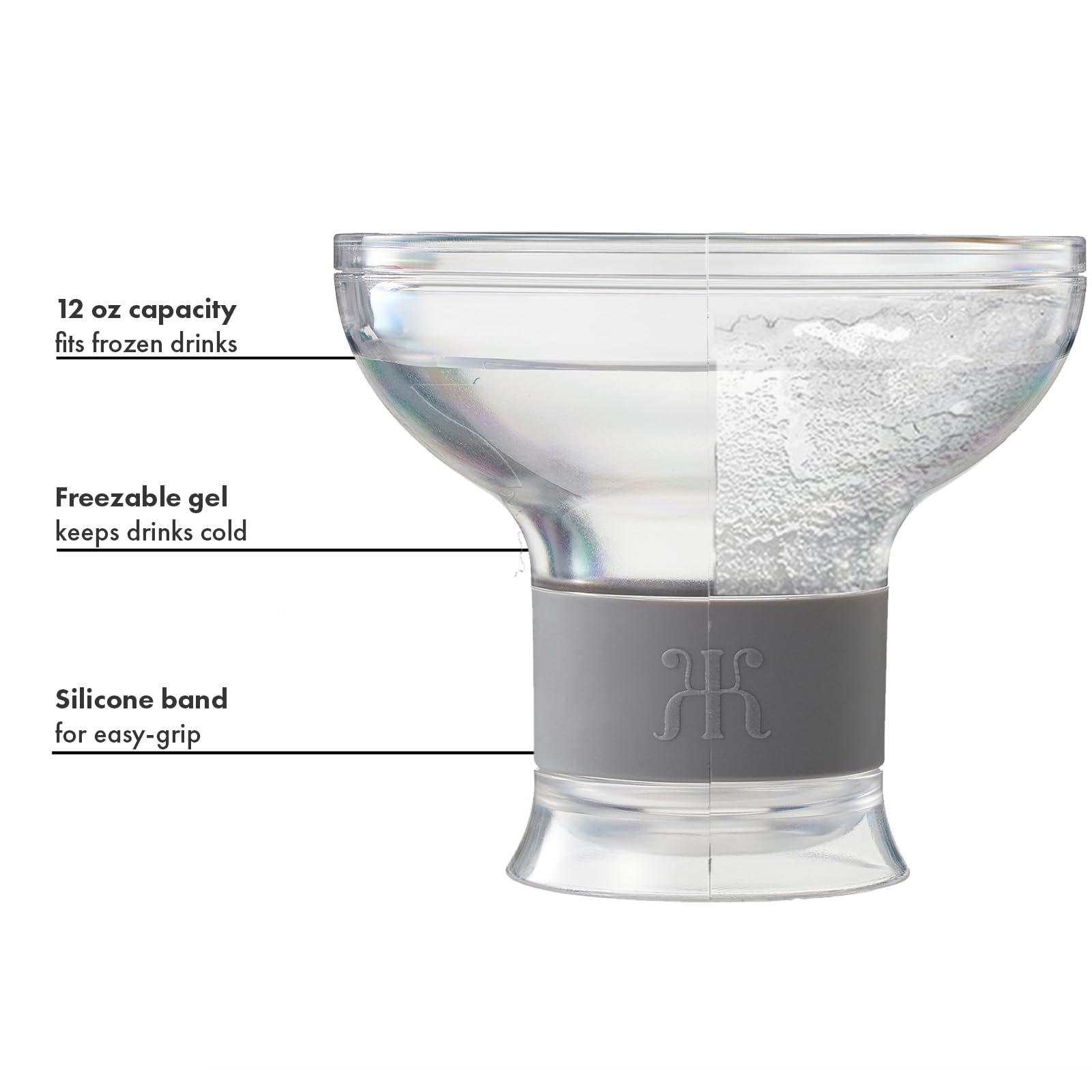 Khen Frozen Margarita & Cocktail Chiller Glasses - Set of 4 Unbreakable Tritan Acrylic Cups (12oz) | Double Wall Insulated Cooling Drinkware with Silicone Holder | Perfect for Margaritas, Cocktails, Iced Coffee & Summer Beverages
