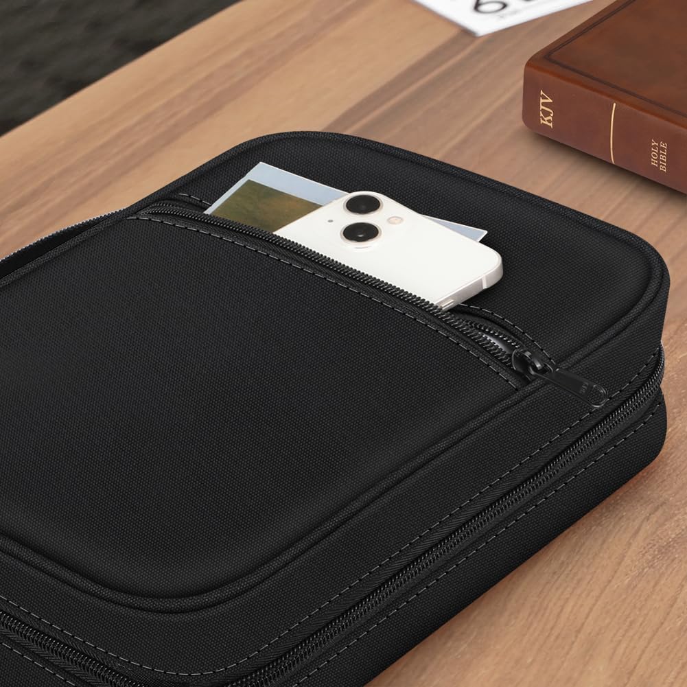 FINPAC Small Bible Cover with Handle & Zipper Pocket - Compact Protective Case for Church, Study & Travel - Durable Book Carrying Bag for Men, Women & Gifts (Black) - Perfect for Daily Devotion, Bible Study Groups & Church Services