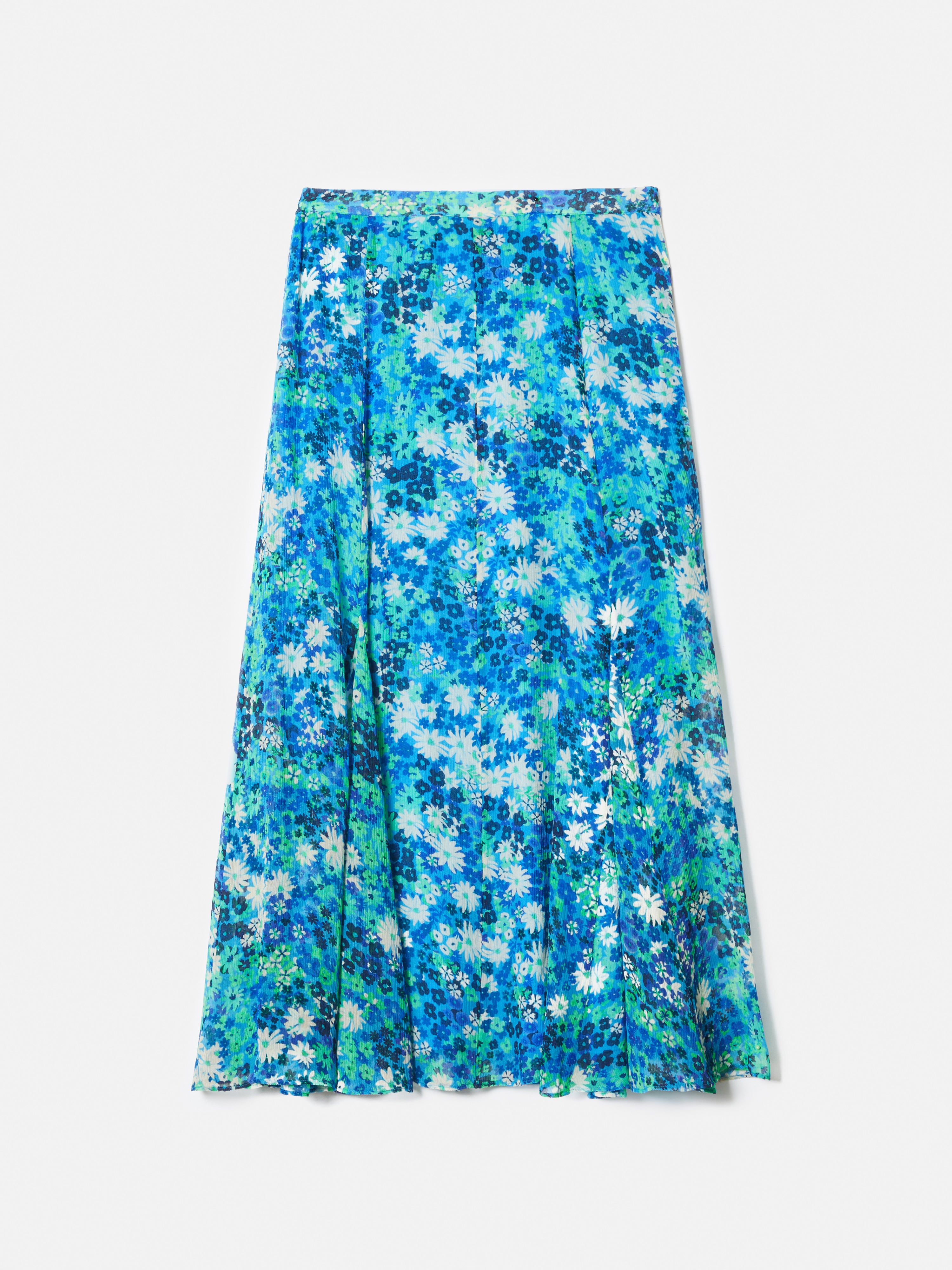 Blue Rave Floral Crinkle Skirt - Women's Party Skirt for Music Festivals, Concerts, and Dance Events