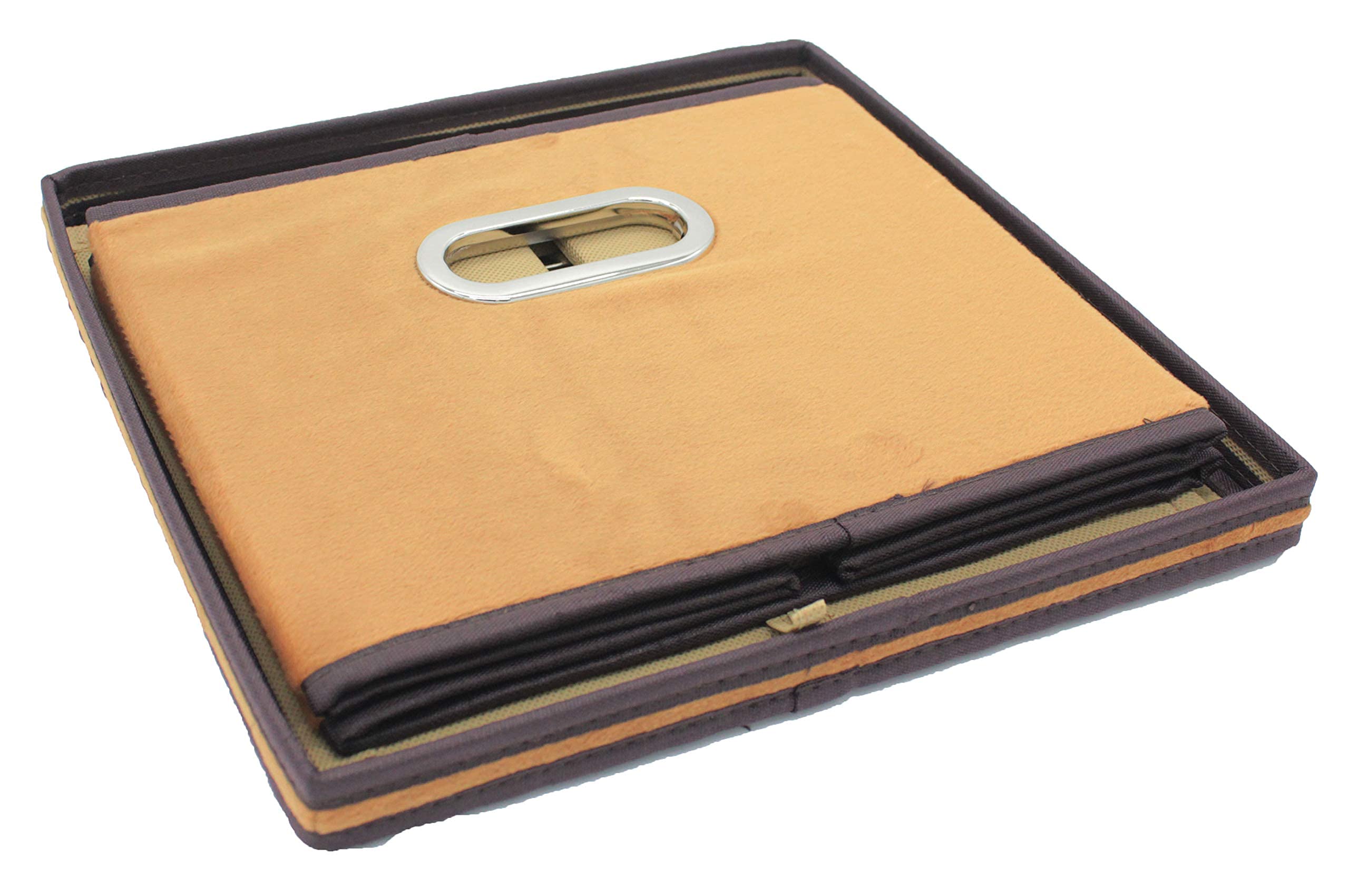 Brown Velvet Fabric Foldable File Cabinet Storage Box - 2 Pack Letter Size Hanging File Organizer with Lid for Home Office Organization & Document Storage