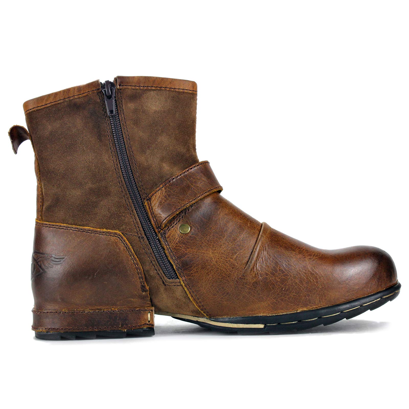 OSSTONE Men's Fashion Moto Boots - Zipper-Up Leather Chukka Boots Casual Shoes OS-5008-1 in Camouflage Green | Perfect for Motorcycle Riding, Outdoor Adventures & Street Style