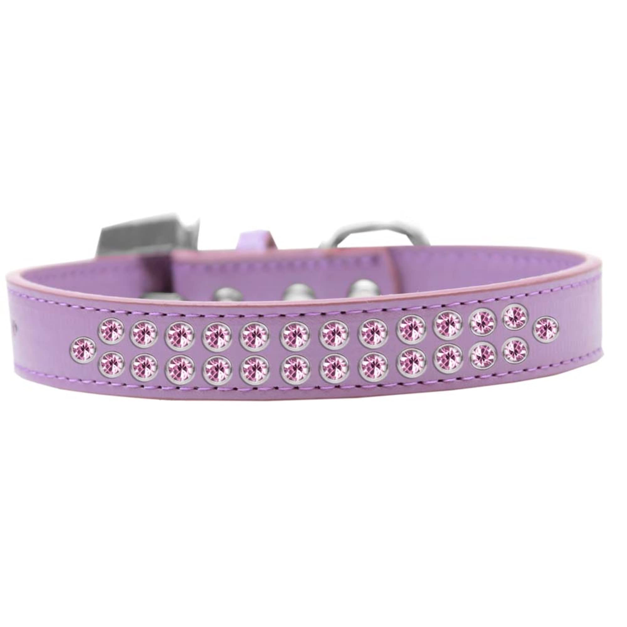 Sparkling Light Pink Crystal Dog Collar with Lavender Accents - Elegant Two-Row Rhinestone Pet Fashion Accessory for Small Dogs & Puppies - Perfect for Weddings, Parties & Daily Walks