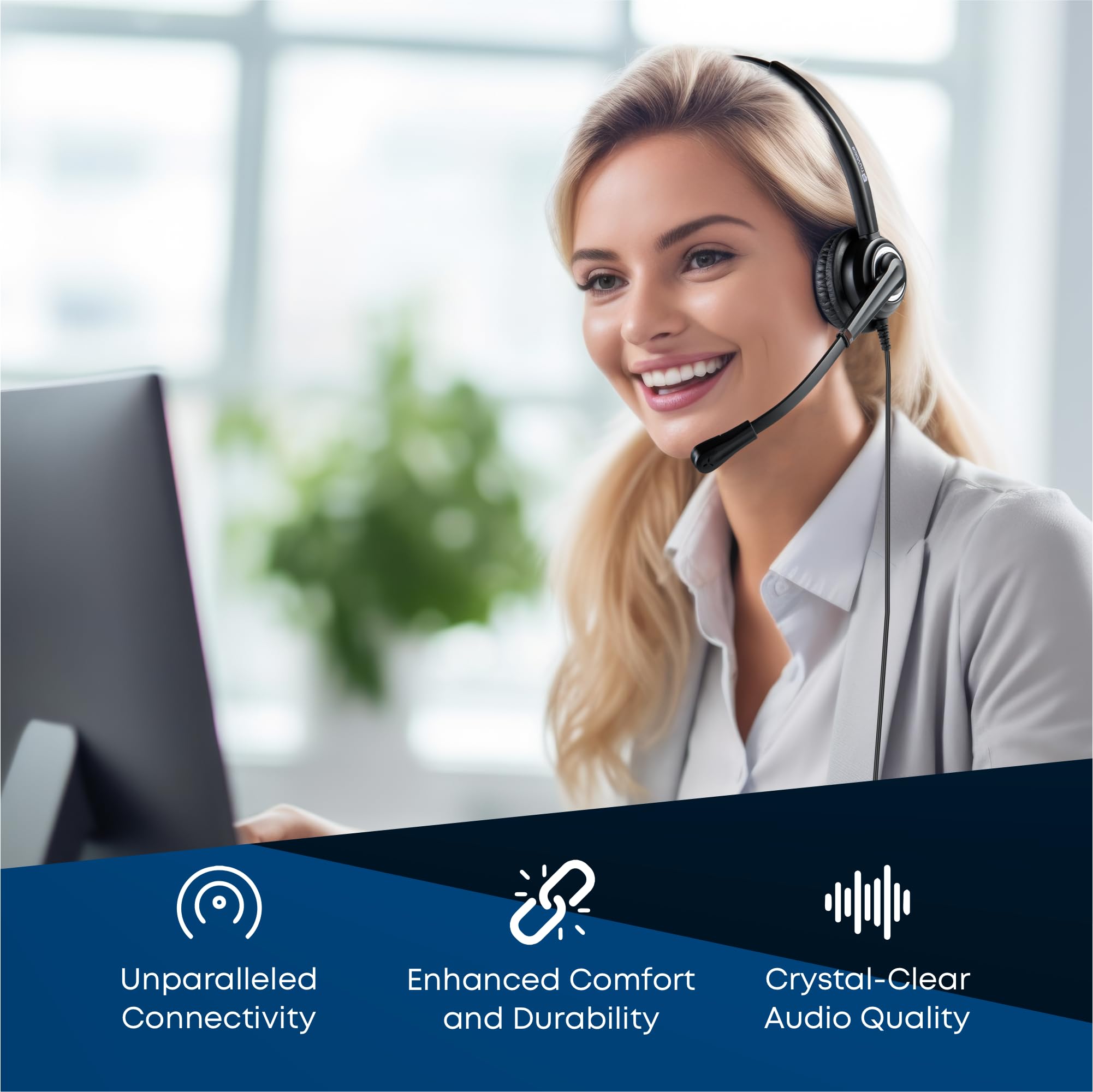VoicePro 10 Professional USB Headset with Noise Canceling Mic - HD Sound & Mute Control for Home Office, Call Center | Compatible with Zoom, Teams, Skype | Perfect for Remote Work & Online Meetings