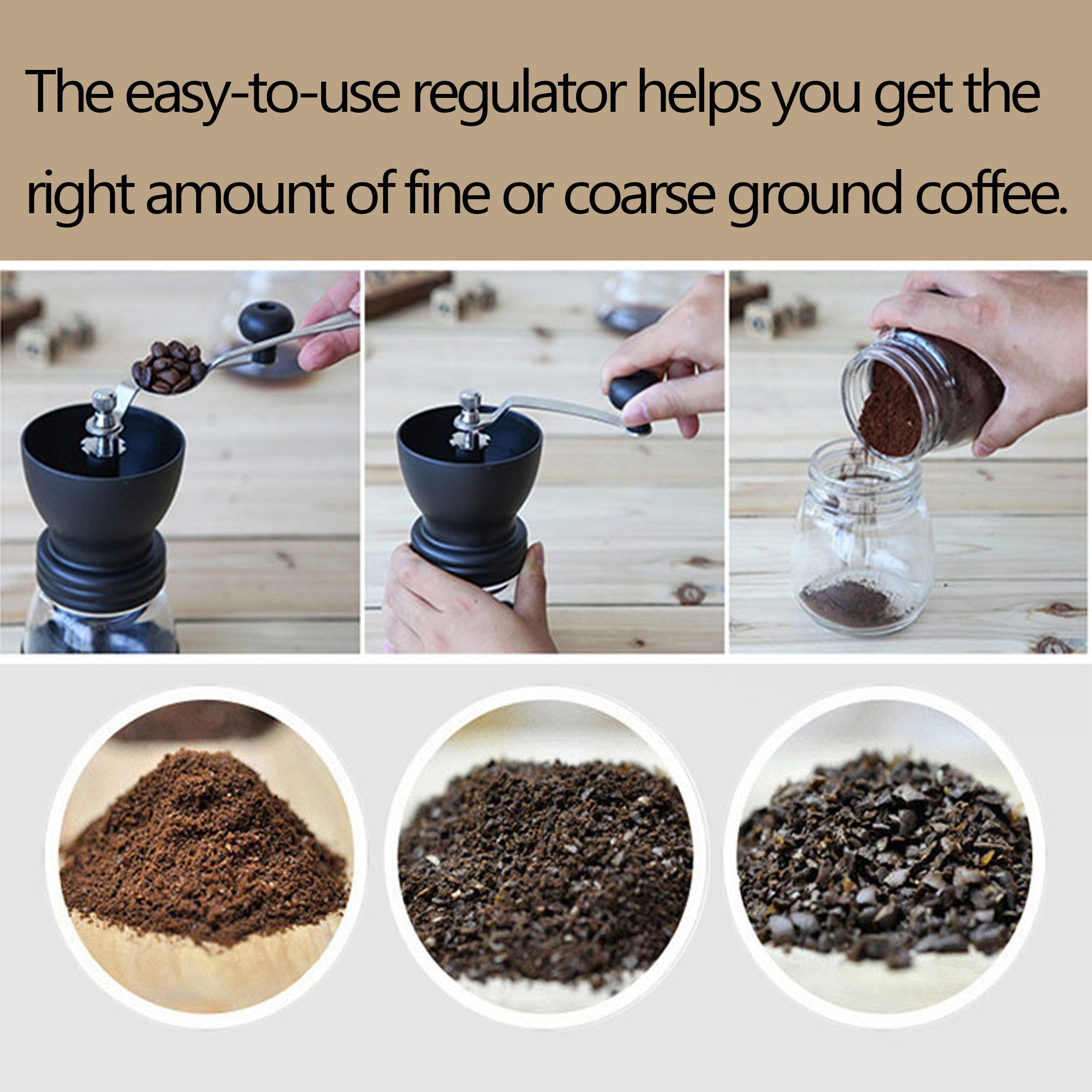 Premium Manual Coffee Grinder with Conical Ceramic Burrs - Adjustable Coarse to Fine Settings - Includes 2 Glass Jars, Cleaning Brush & Measuring Spoon - Perfect for Home, Office, Camping & Travel Use
