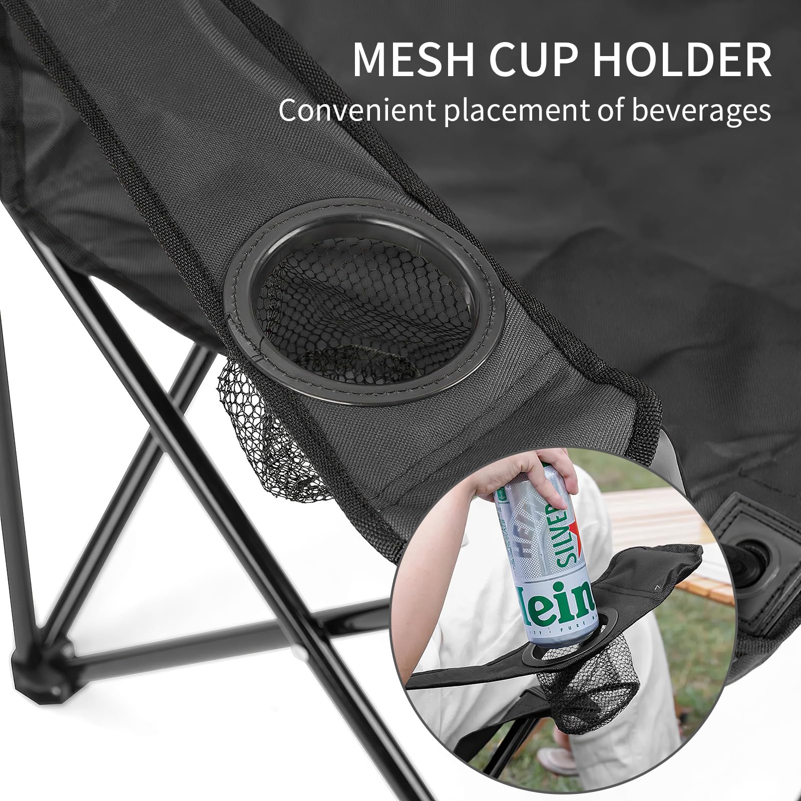 Heavy Duty Camping Chairs for Adults - Portable Folding Chair with Cup Holder & Carry Bag, 300Lbs Weight Capacity - Perfect for Beach, Lawn, Backyard, Hiking & Outdoor Activities