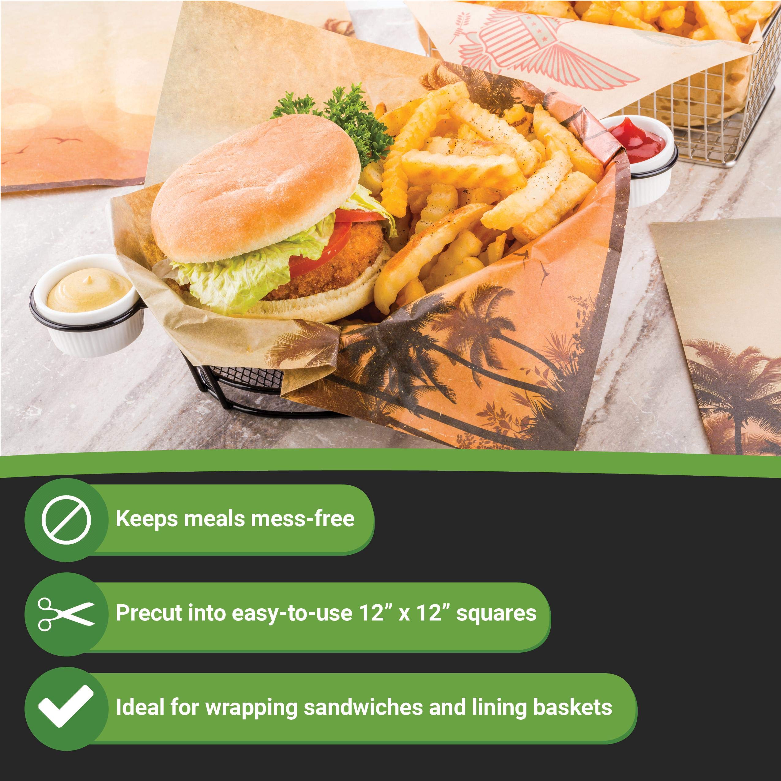 Restaurantware 12 Inch Deli Papers - 200 Pack Greaseproof & Microwave-Safe Kraft Food Wrapping Papers for Sandwiches, Burgers & Takeout | Ideal for Restaurants, Picnics, BBQs & Food Packaging