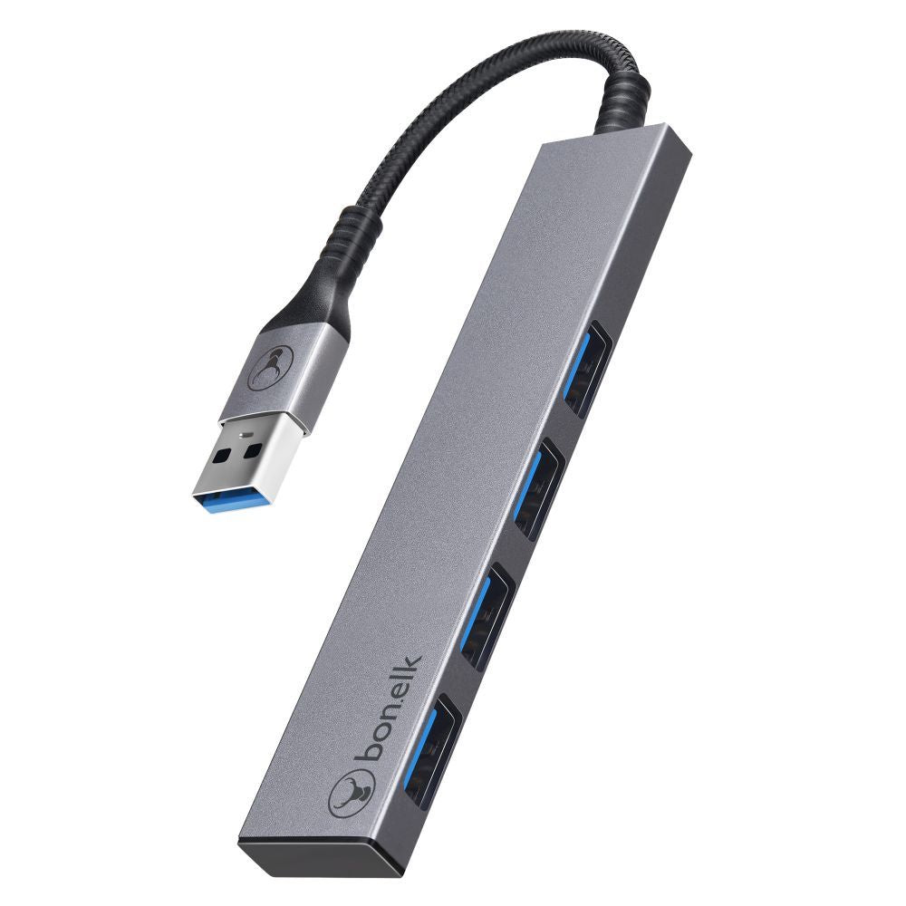 Bonelk 4-Port USB 3.0 Hub Slim Design with Long Life USB A Connector - Perfect for Laptop, Desktop, Office & Home Use