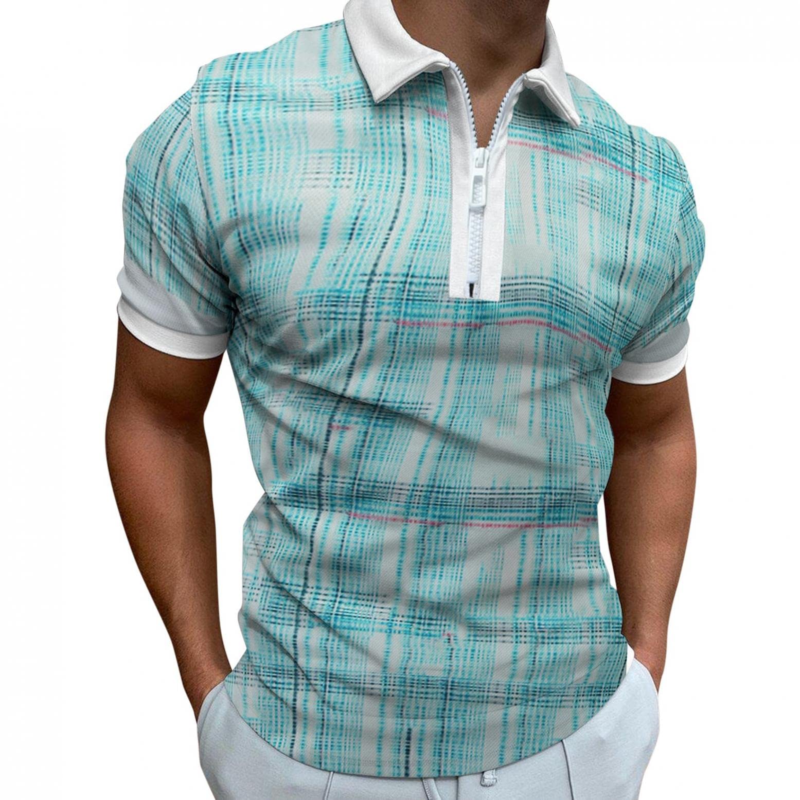 **Men's Golf Shirts – Short Sleeve Athletic Performance Polo with Zipper Lapel – Breathable Tennis & Golf T-Shirt for Summer – Ideal for Golf, Tennis & Casual Wear**