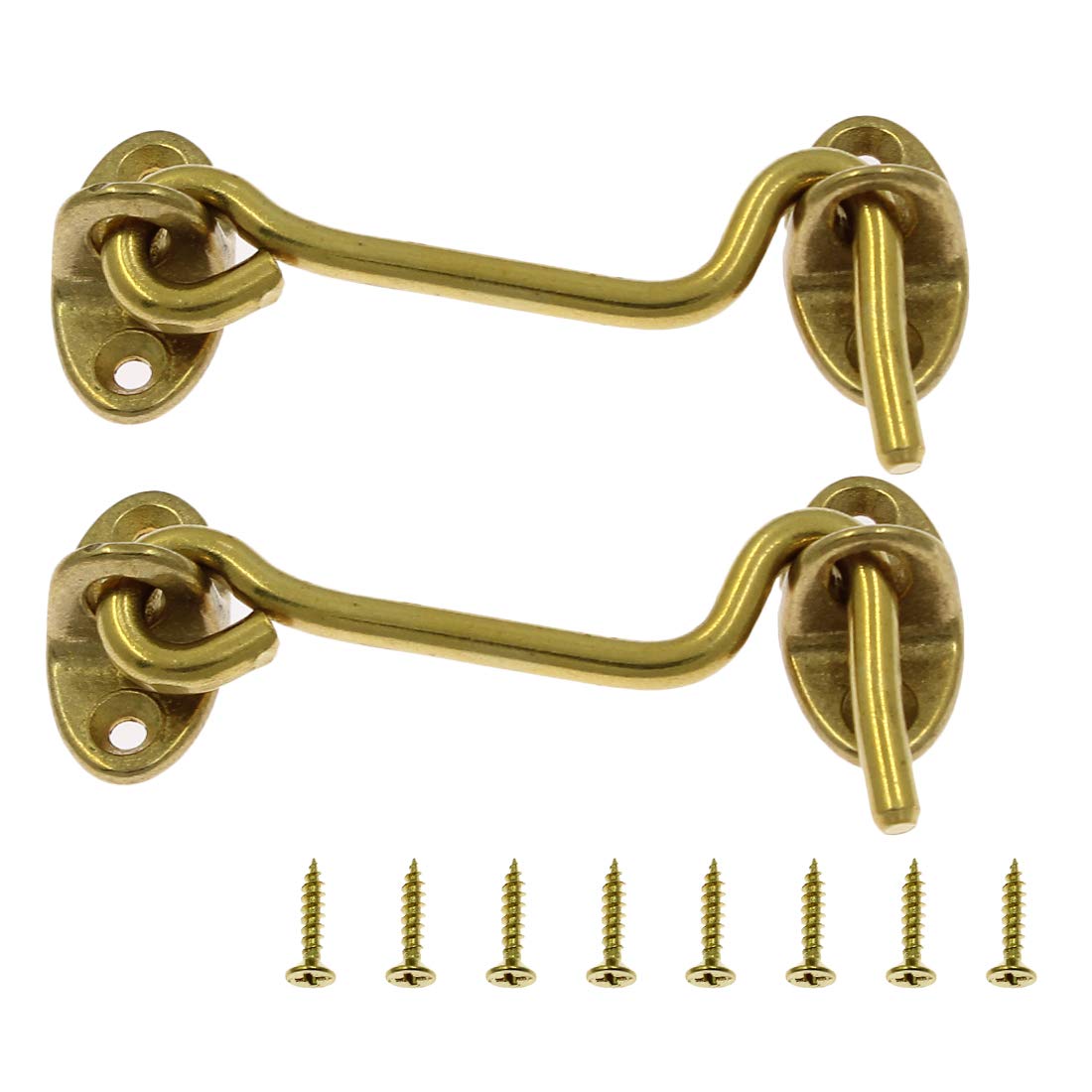 2Pcs Solid Brass Barn Door Lock 3 Inch Privacy Cabin Hook Latch & Eye - Heavy Duty Gold Finish for Bathroom, Wooden Fences, Sheds, and Sliding Doors