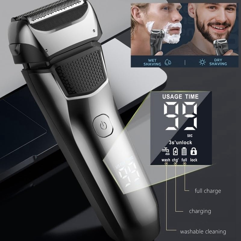 Premium Electric Razor for Men - Rechargeable Wet & Dry Shaver with 3D Floating Heads & LED Display | Smooth Shaving for Face, Beard & Head | Perfect for Travel, Gym & Daily Grooming Routine
