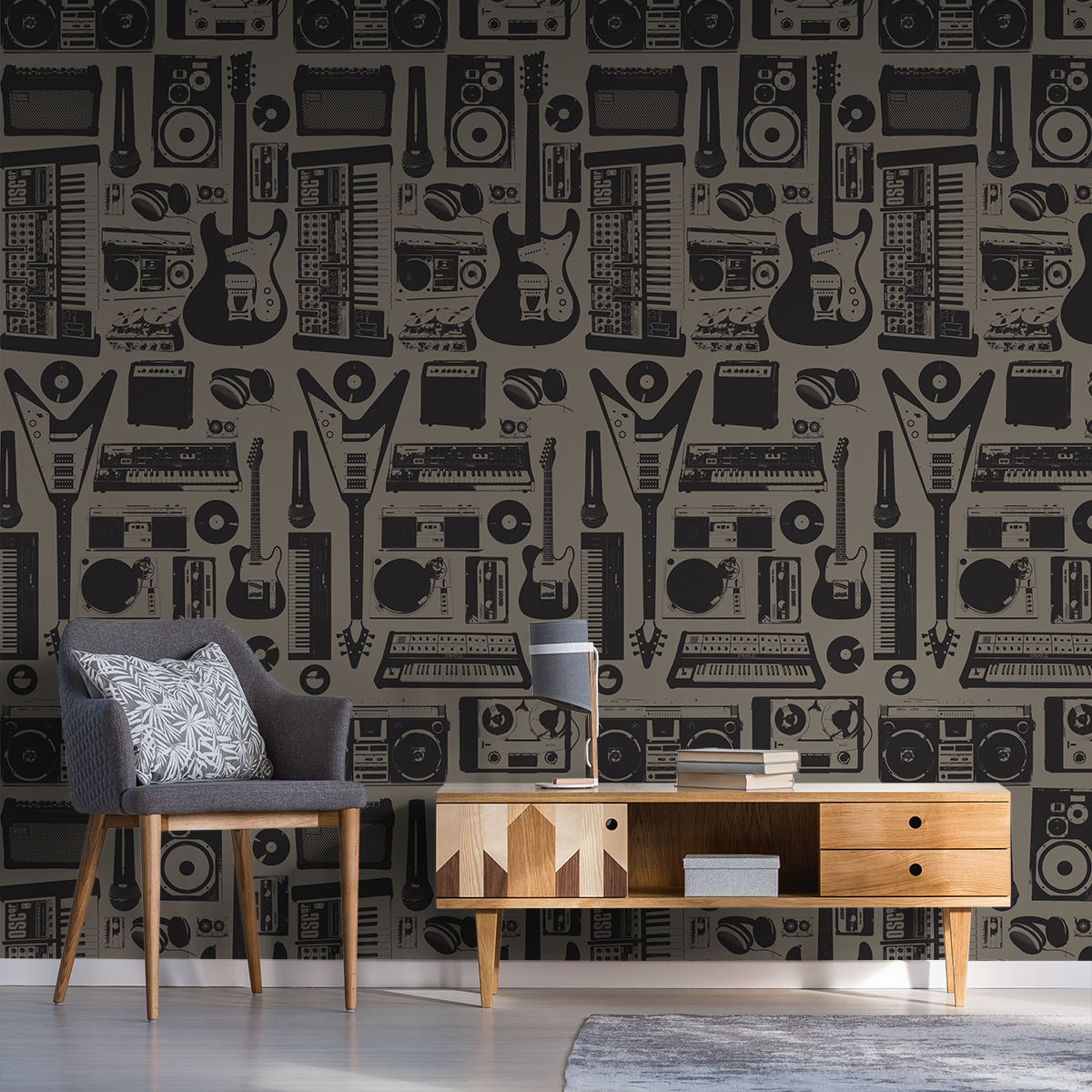 MusicWall Garage Wallpaper - Vinyl Decorative Wall Stickers for Music Lovers | Perfect for Bedroom, Studio & Man Cave Decor