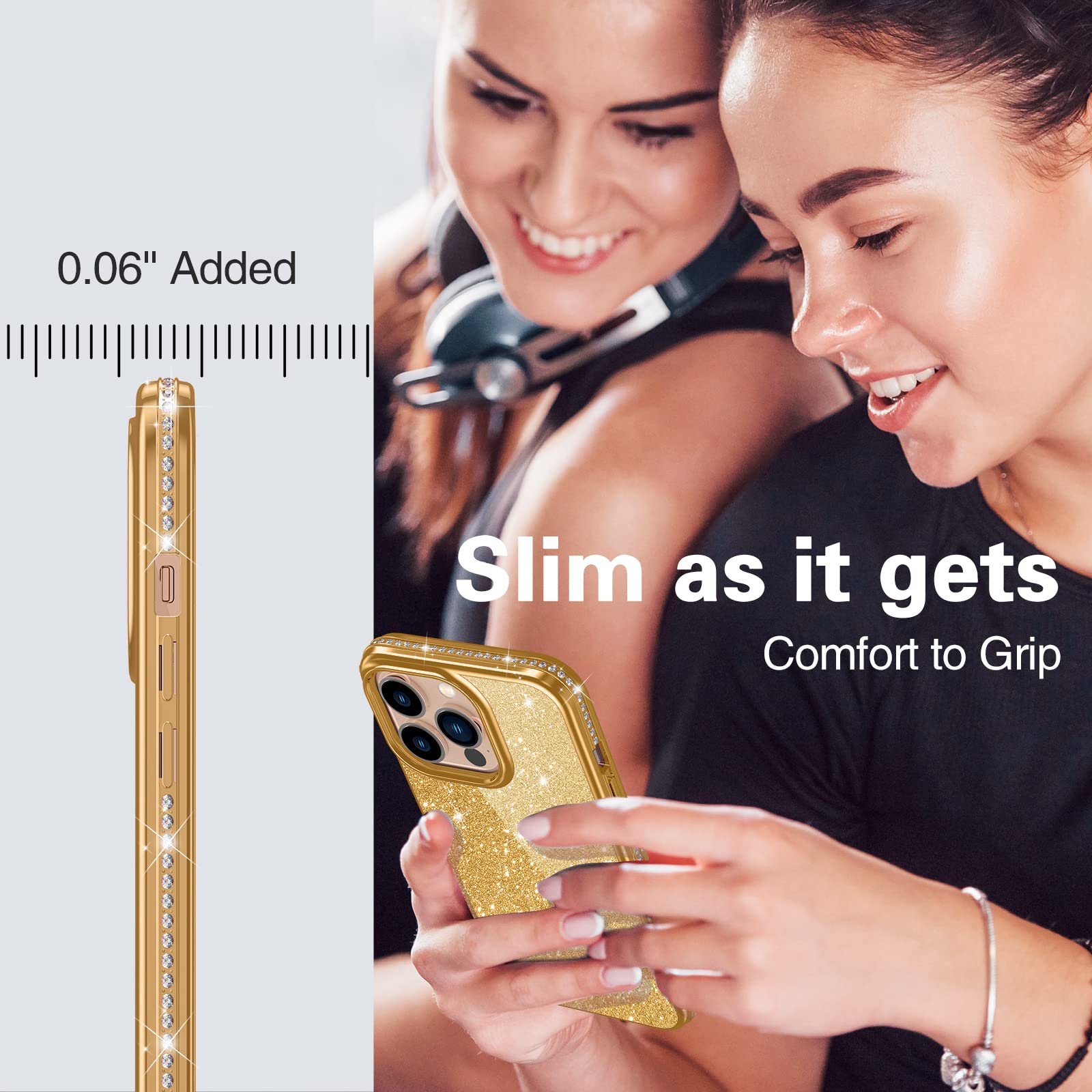 Sparkly Glitter Luxury Diamond iPhone 13 Pro Max Case - Shockproof Slim Fit Protective Cover for Women & Girls (Gold) | Perfect for Parties, Travel & Everyday Use