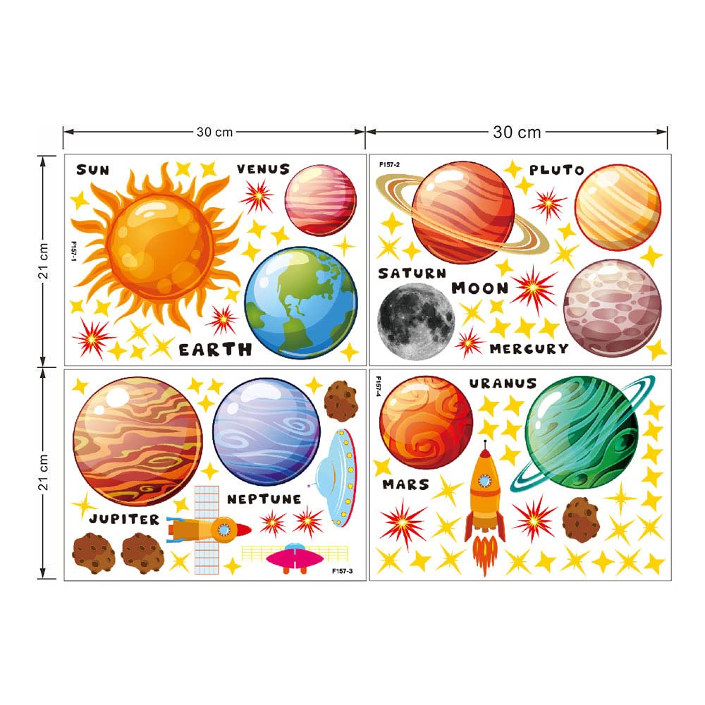 Cartoon Space Wall Stickers - Rocket, Cosmonaut & Planet Decor for Kids Room, Nursery & Playhouse | Solar System Learning Mural & Astronaut Wall Decals | Perfect for Bedroom, Classroom & Playroom Decor