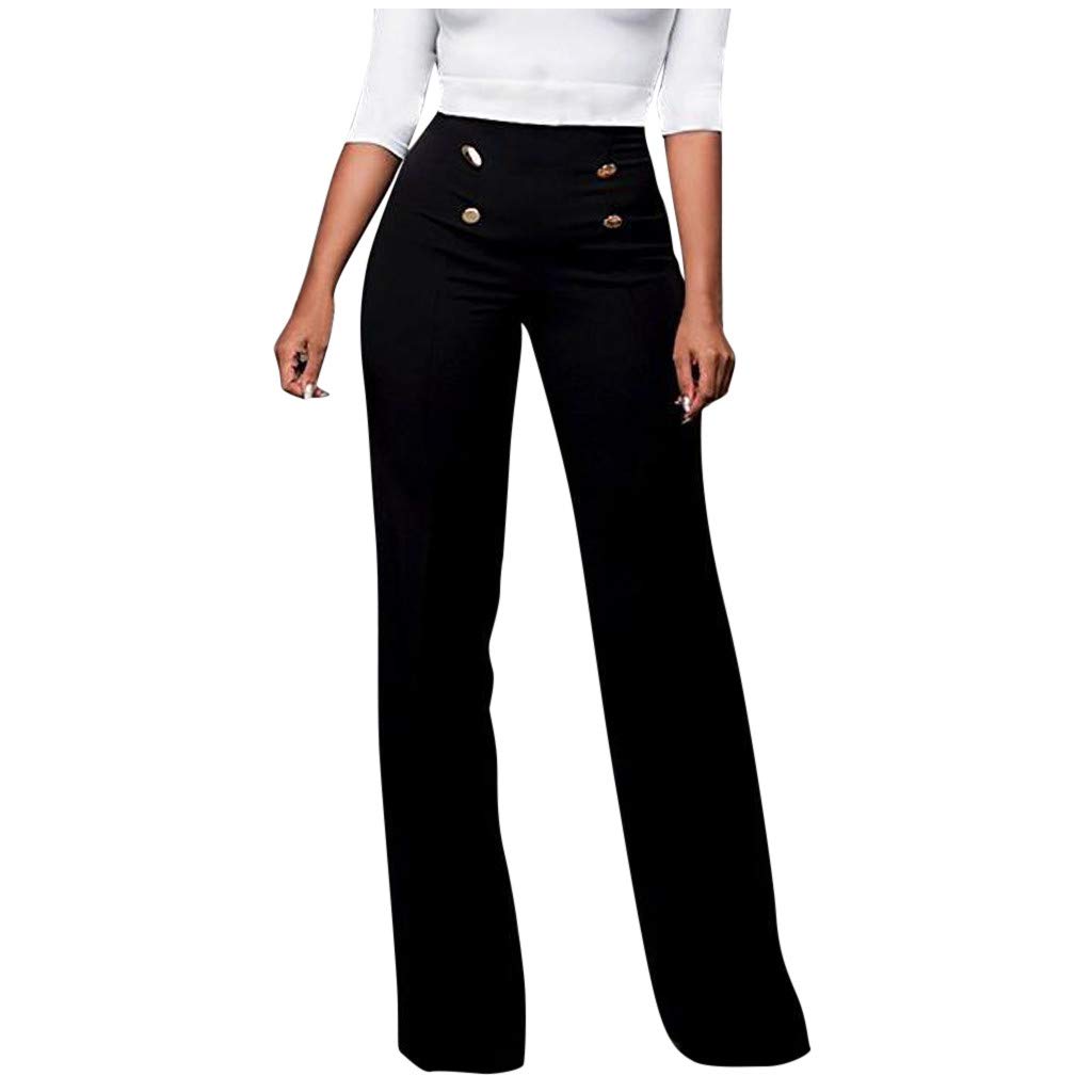 Stylish Women's Business Casual Pants - Elastic Waist Loose Fit Wide Leg Trousers for Office Work & Professional Outfits