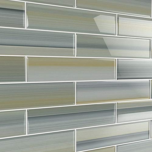 Bodesi Beach Hand Painted Glass Subway Tile 3x12 - Coastal Blue Ceramic Wall Tile for Kitchen Backsplash, Bathroom Shower, and Pool Designs